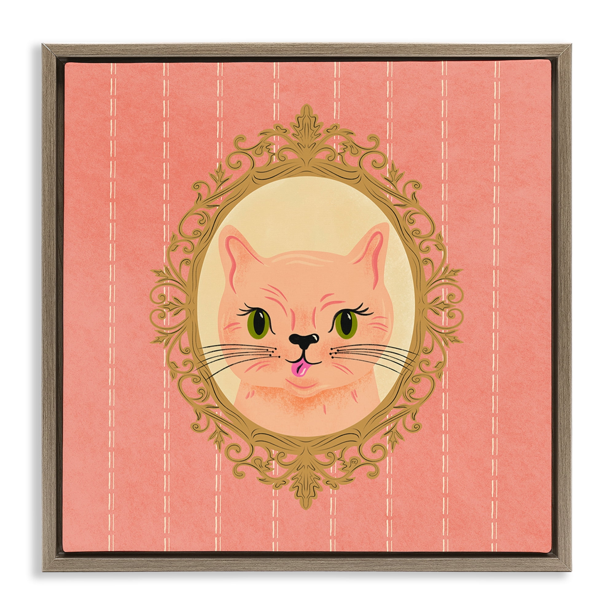 Stupell Industries Peach Cat Portrait Animals Painting Brown Floater Framed Canvas Art Print Wall Art, 25 x 25
