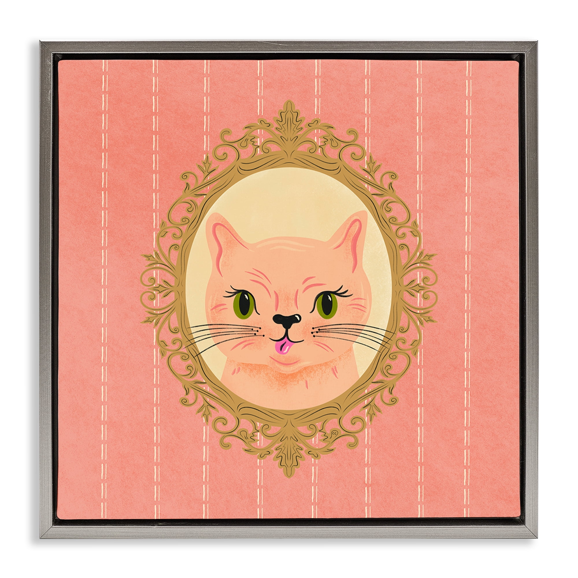 Stupell Industries Peach Cat Portrait Animals Painting Gray Floater Framed Canvas Art Print Wall Art, 25 x 25