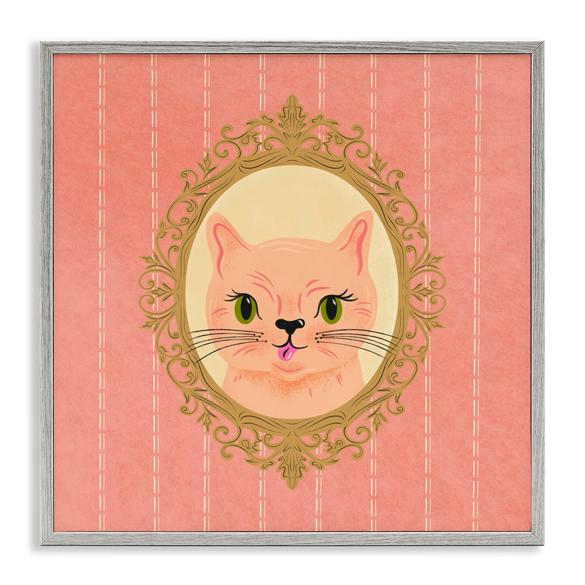 Stupell Industries Peach Cat Portrait Animals Painting Gray Framed Art Print Wall Art, 17 x 17