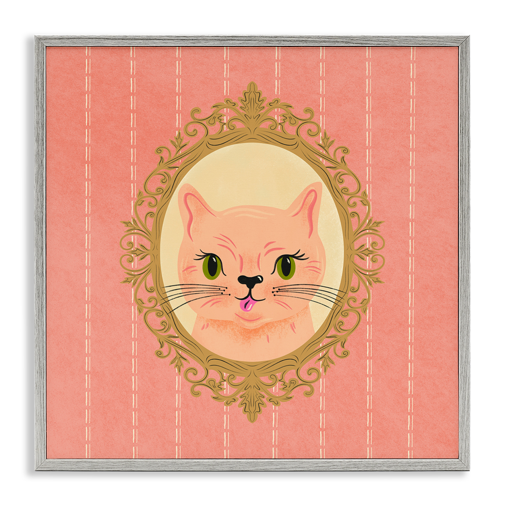 Stupell Industries Peach Cat Portrait Animals Painting Gray Framed Art Print Wall Art, 24 x 24