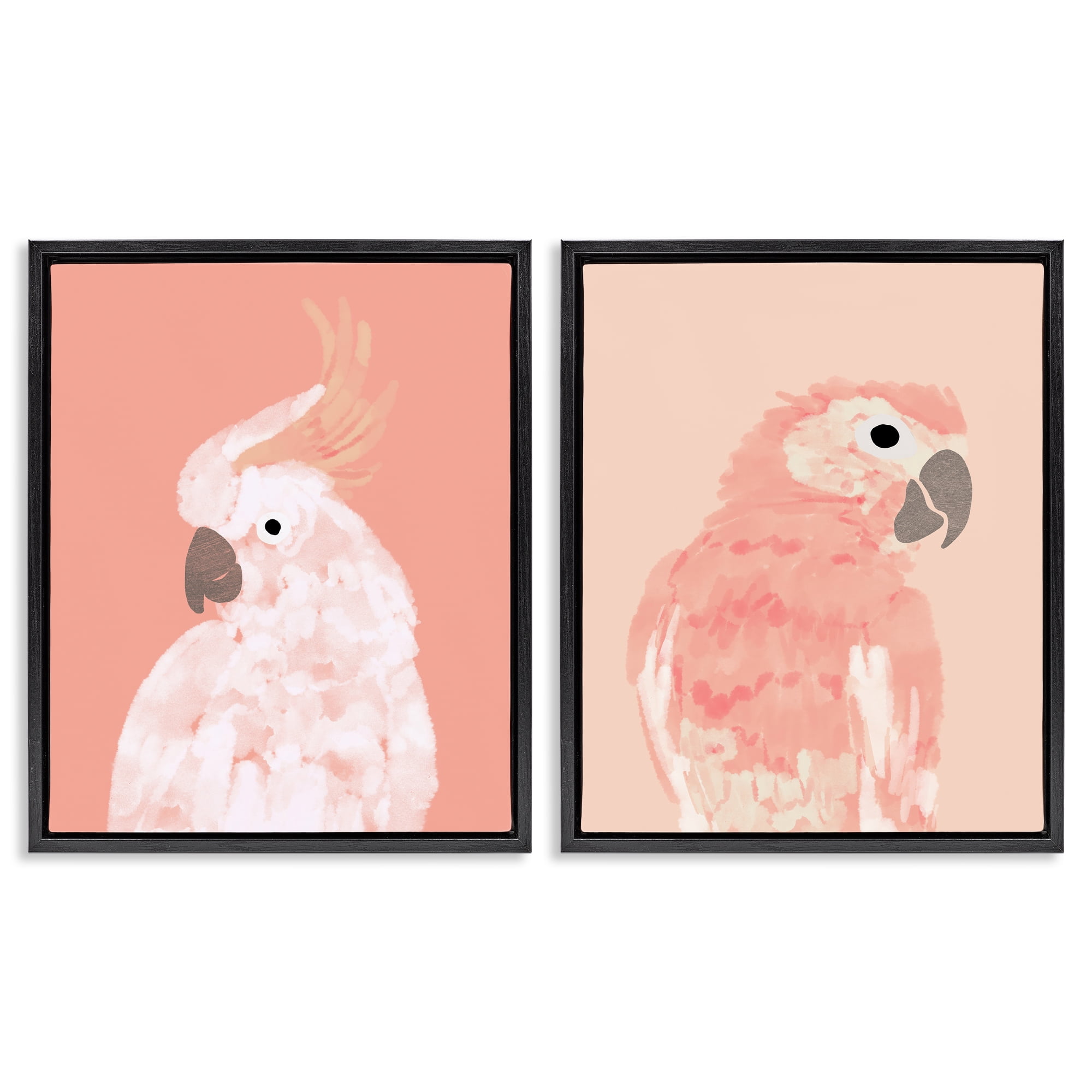 Stupell Industries Peach Cockatoo Parrot Profile Animals Painting Black Floater Framed Canvas Art Print Wall Art, 31 x 25, Set of 2
