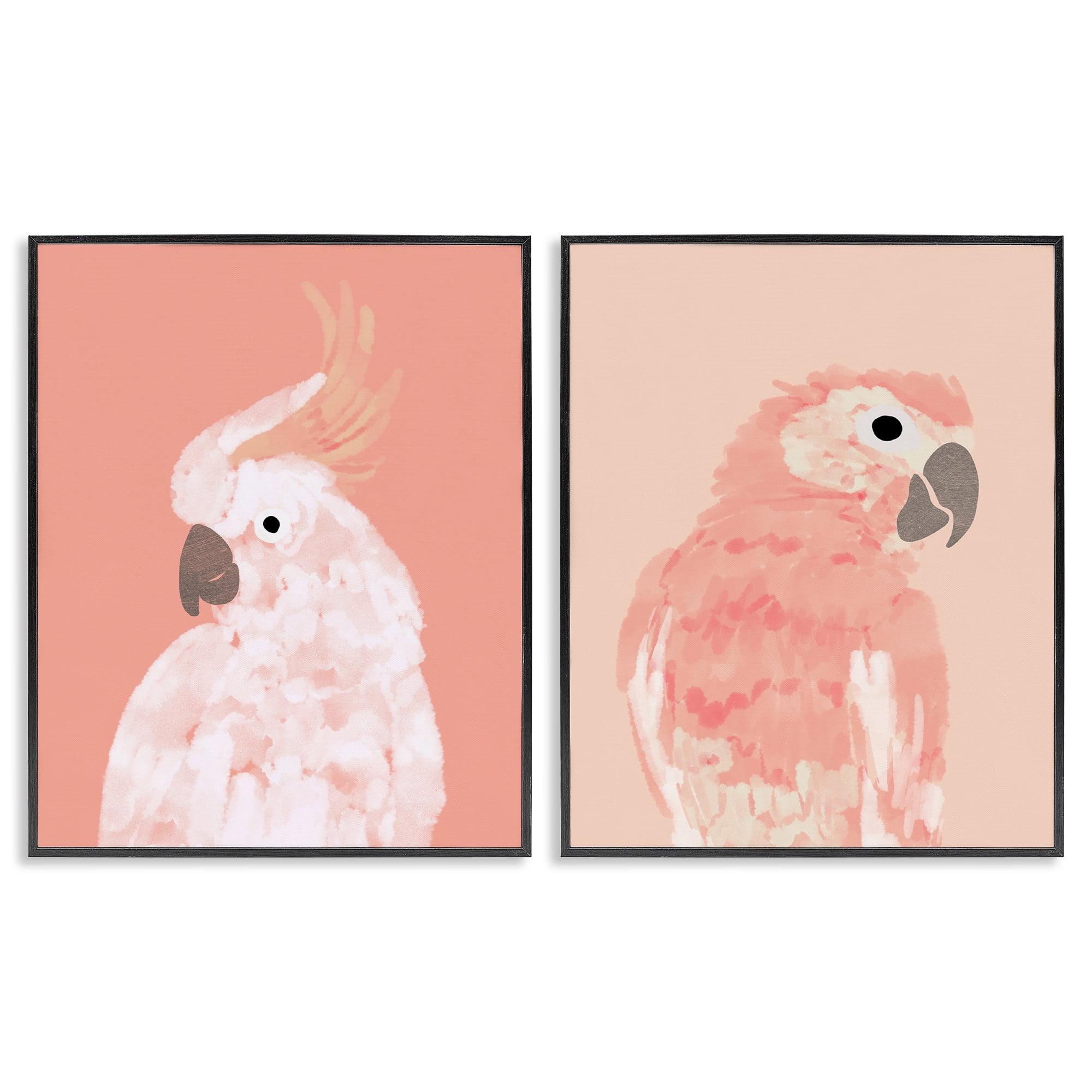 Stupell Industries Peach Cockatoo Parrot Profile Animals Painting Black Framed Art Print Wall Art, 11 x 14, Set of 2