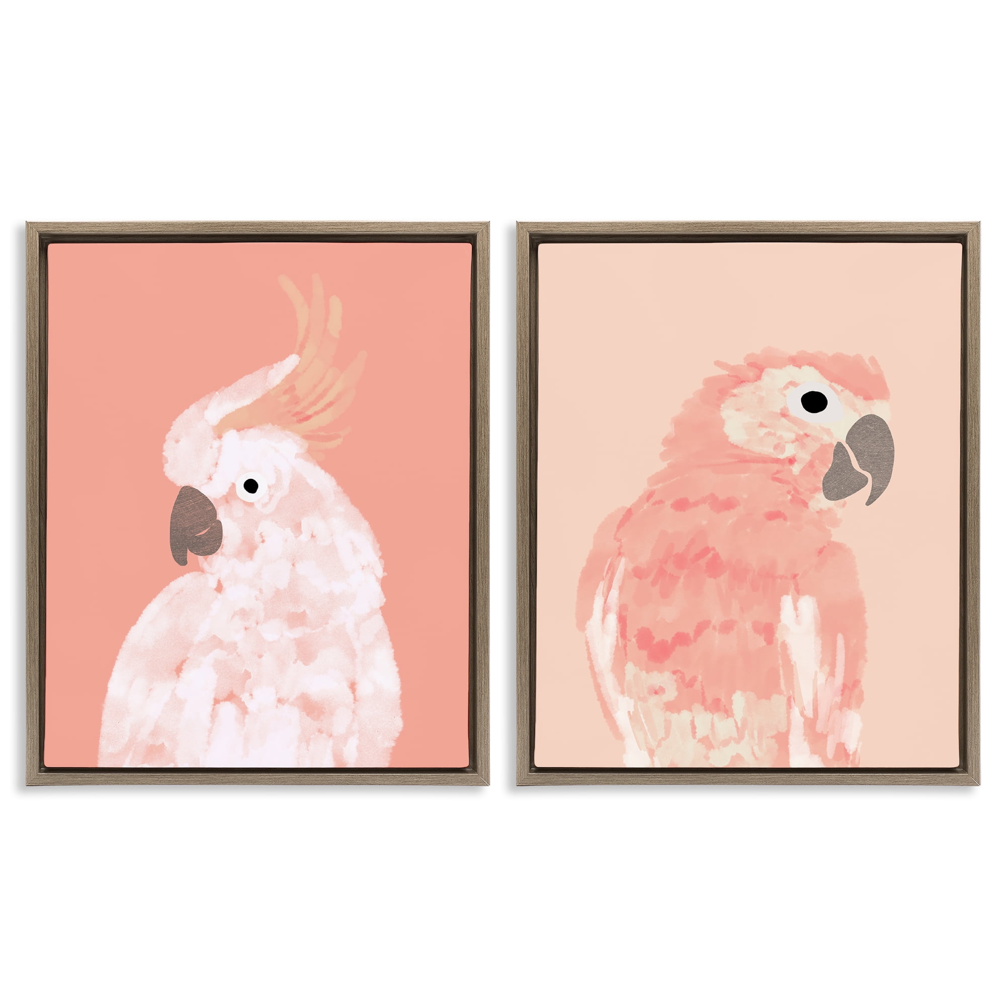 Stupell Industries Peach Cockatoo Parrot Profile Animals Painting Brown Floater Framed Canvas Art Print Wall Art, 31 x 25, Set of 2