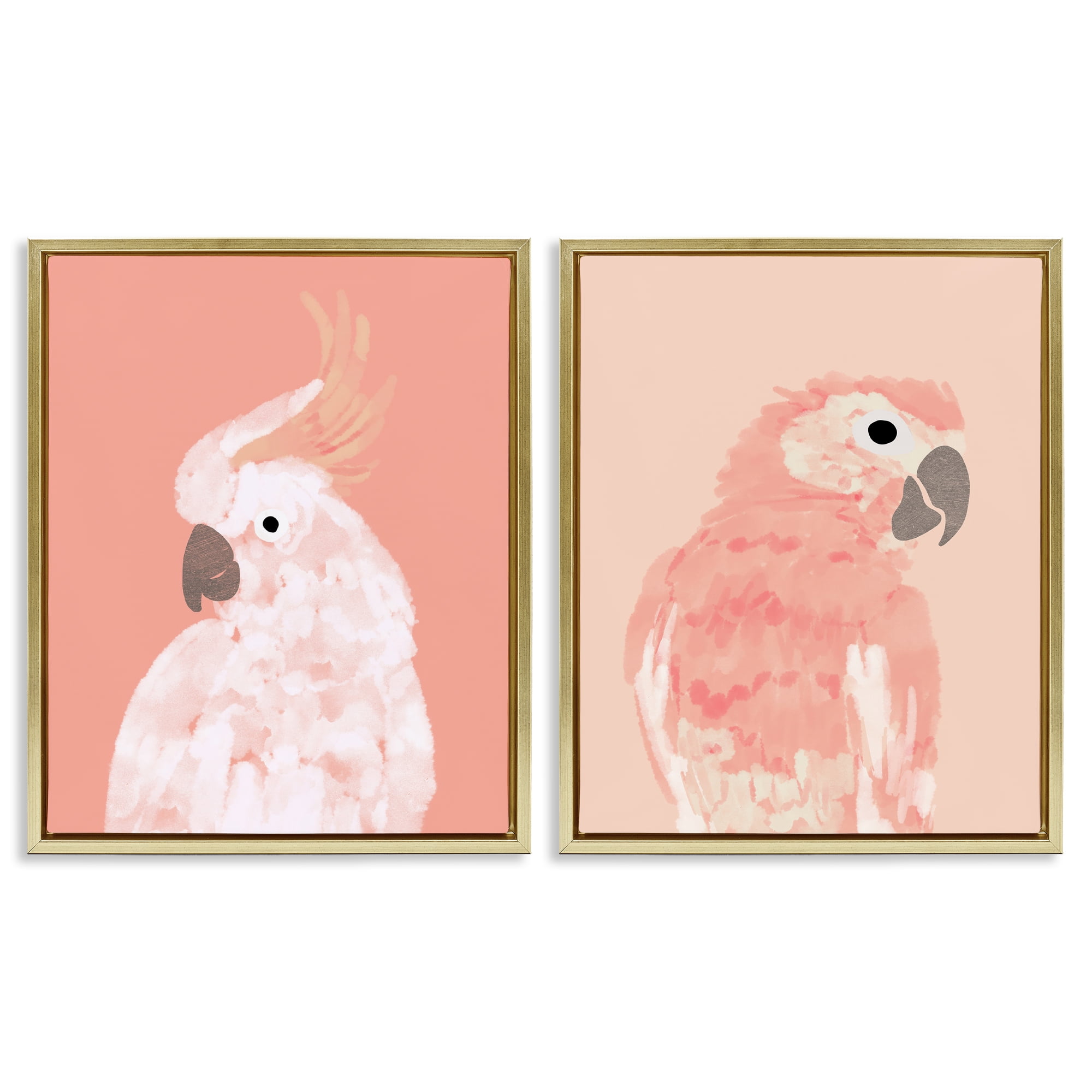 Stupell Industries Peach Cockatoo Parrot Profile Animals Painting Gold Floater Framed Canvas Art Print Wall Art, 31 x 25, Set of 2