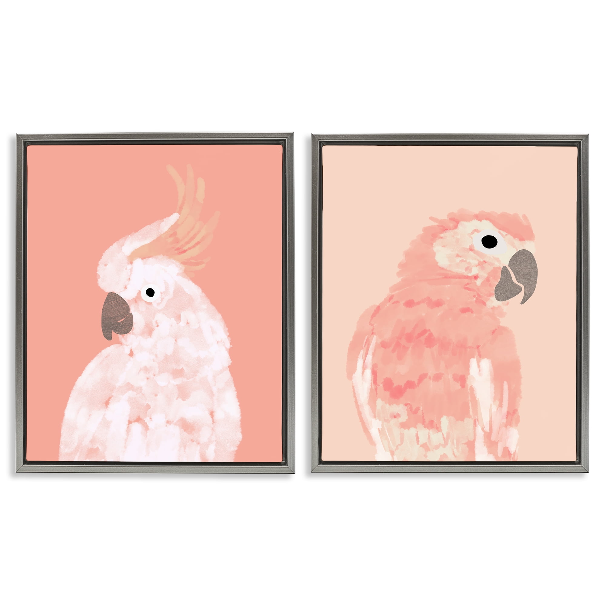 Stupell Industries Peach Cockatoo Parrot Profile Animals Painting Gray Floater Framed Canvas Art Print Wall Art, 31 x 25, Set of 2
