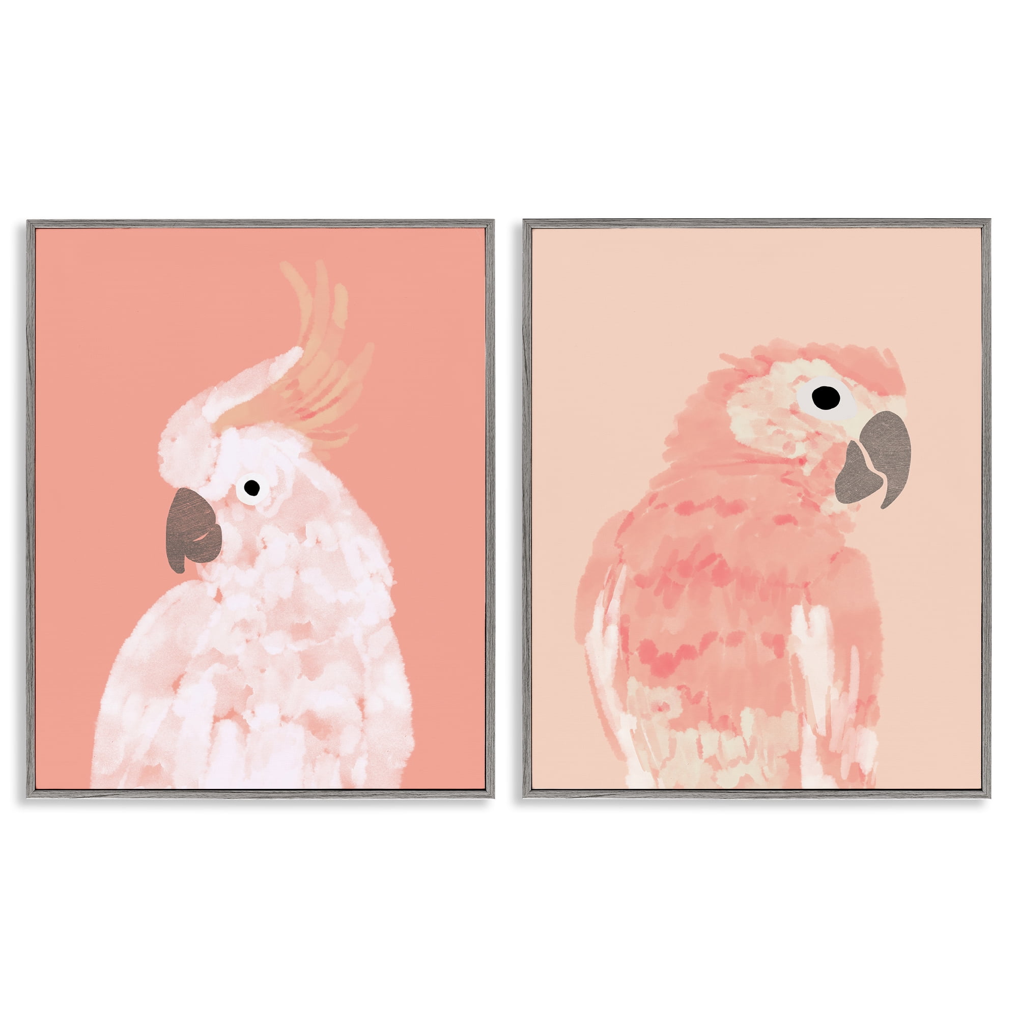 Stupell Industries Peach Cockatoo Parrot Profile Animals Painting Gray Framed Art Print Wall Art, 24 x 30, Set of 2