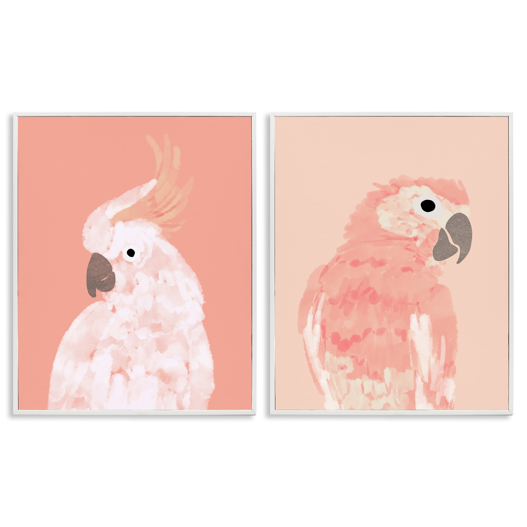 Stupell Industries Peach Cockatoo Parrot Profile Animals Painting White Framed Art Print Wall Art, 16 x 20, Set of 2