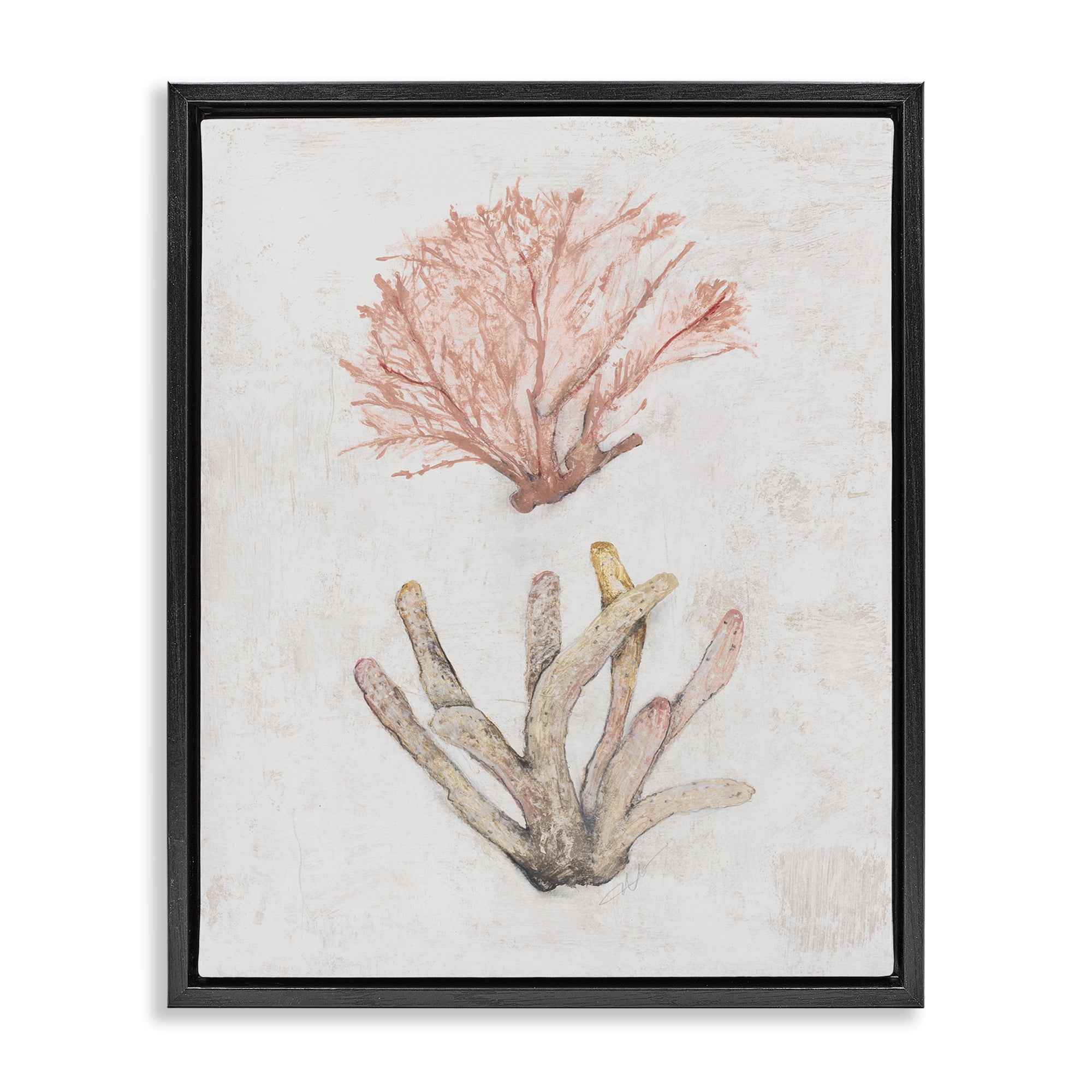 Stupell Industries Peach Coral Pieces Nautical & Beach Painting Black Floater Framed Canvas Art Print Wall Art, 17 x 21