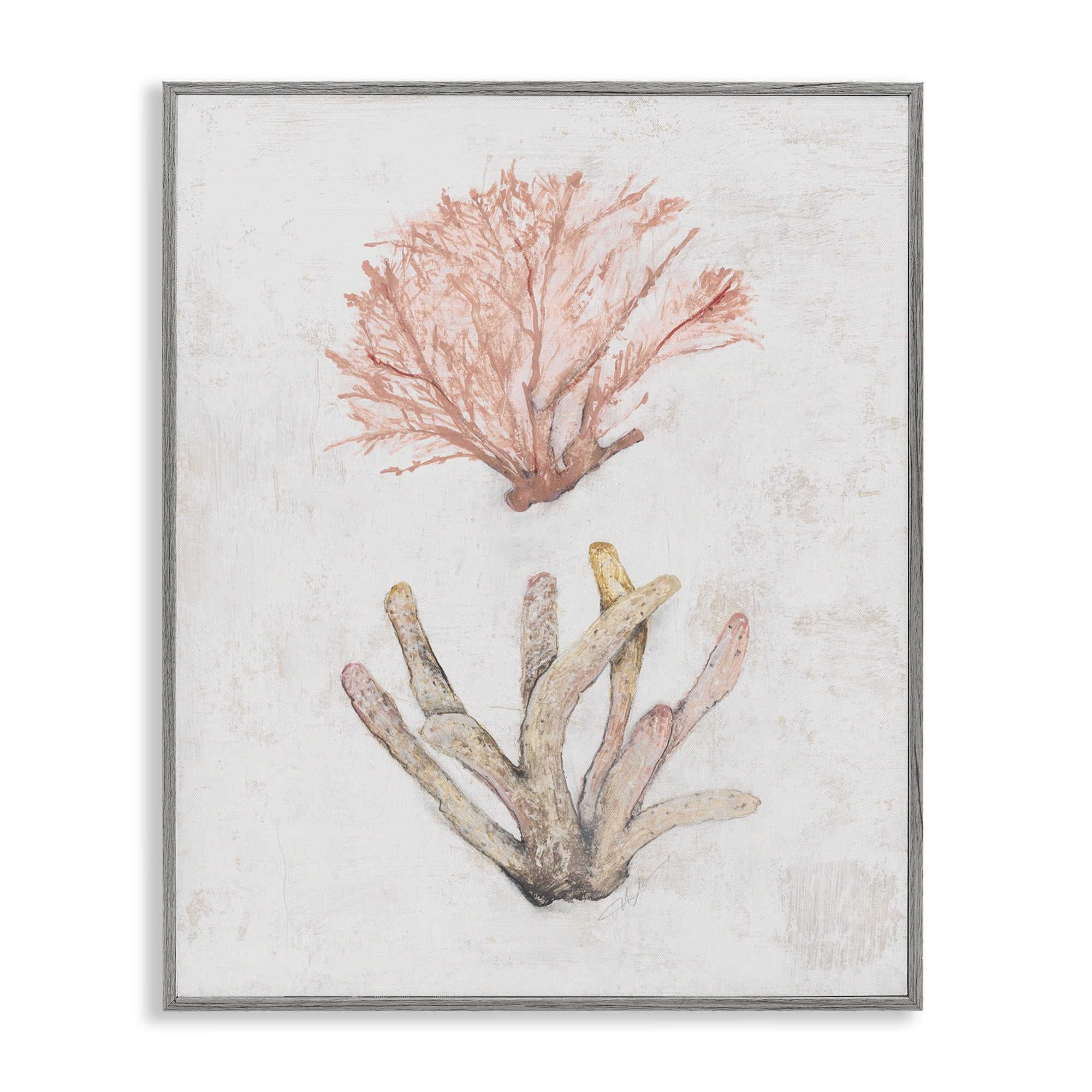Stupell Industries Peach Coral Pieces Nautical & Beach Painting Gray Framed Art Print Wall Art, 16 x 20