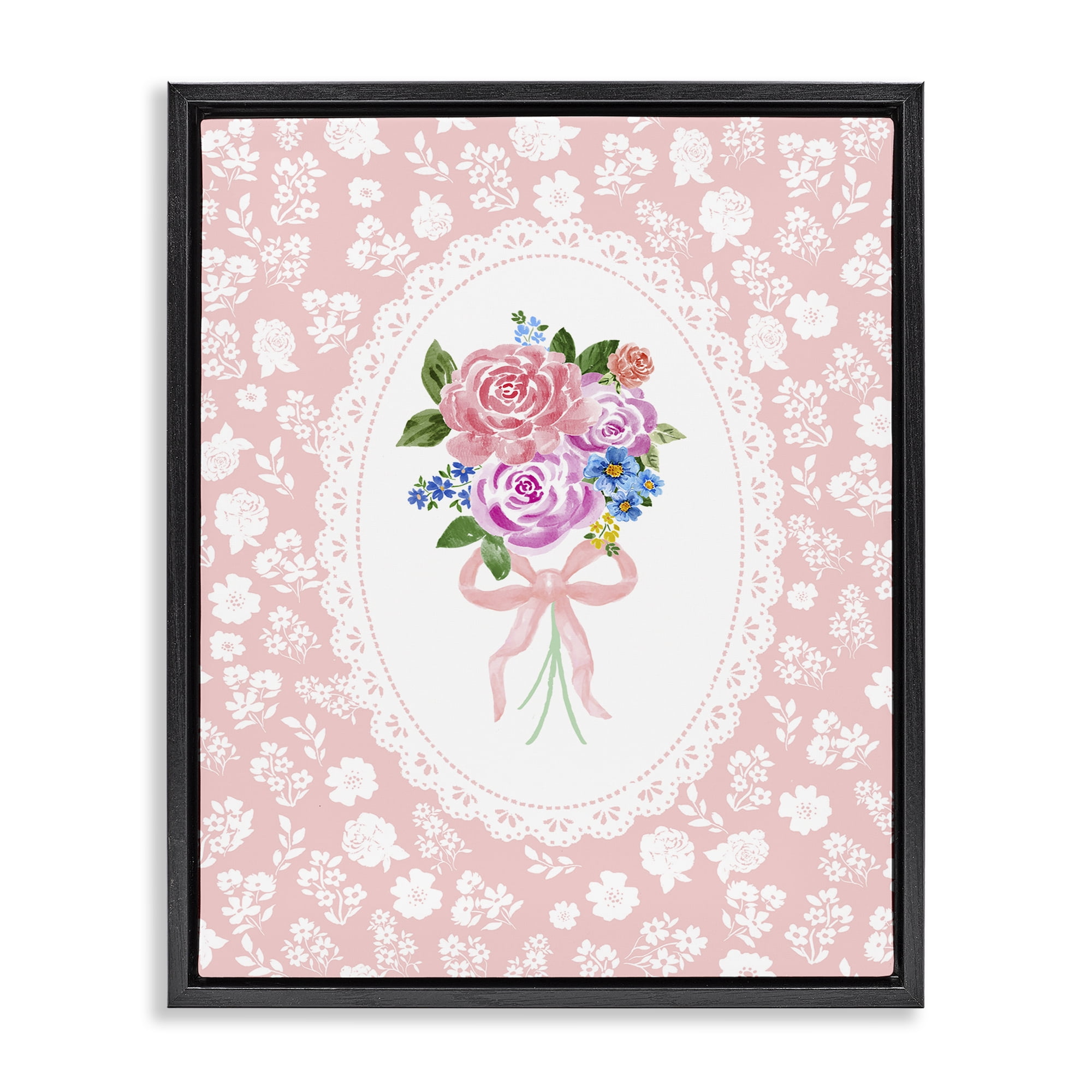 Stupell Industries Peach Feminine Bouquet Black Framed Floater Canvas Wall Art, design by Corinne Haig