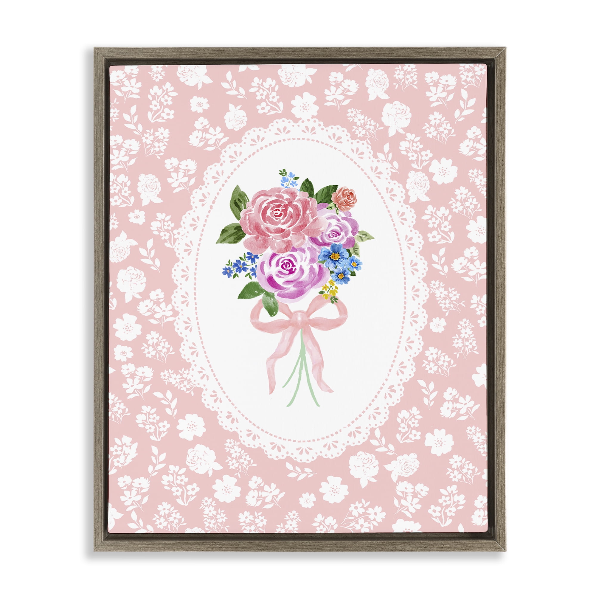 Stupell Industries Peach Feminine Bouquet Brown Framed Floater Canvas Wall Art, design by Corinne Haig