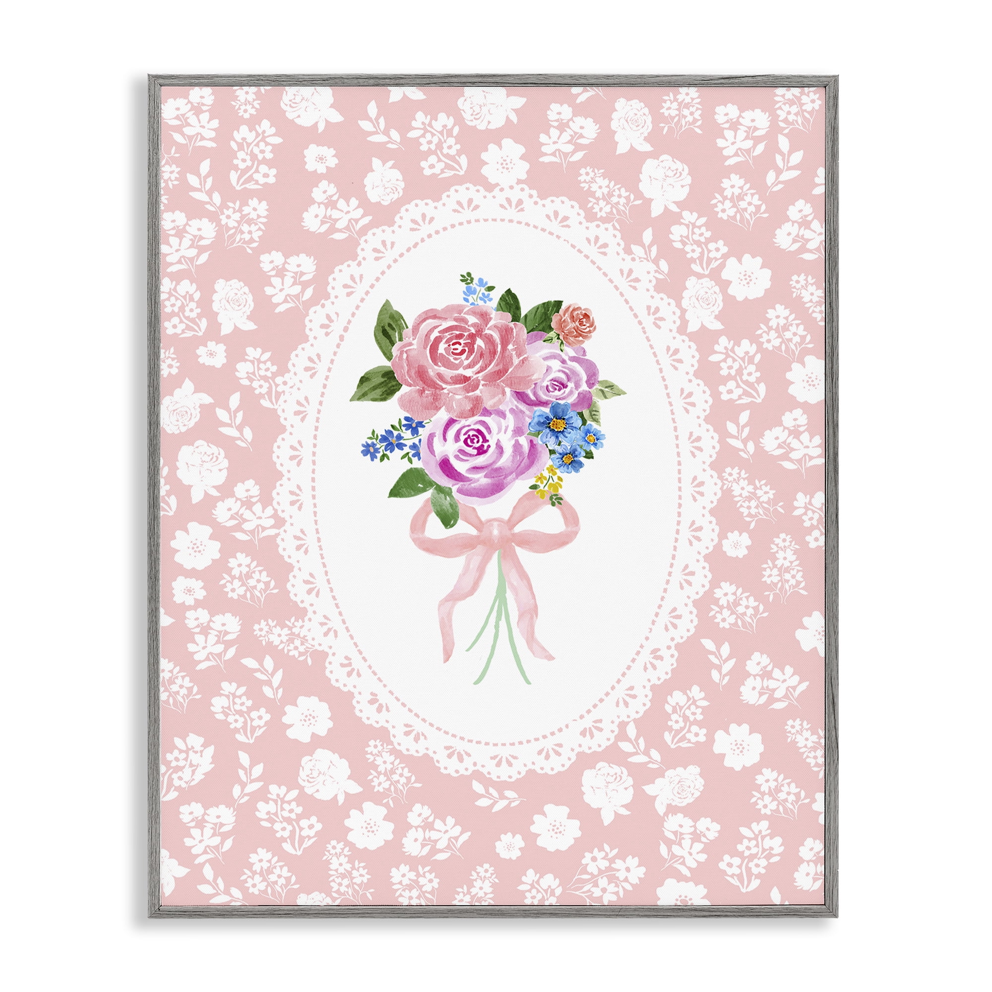 Stupell Industries Peach Feminine Bouquet Gray Framed Giclee Art, design by Corinne Haig