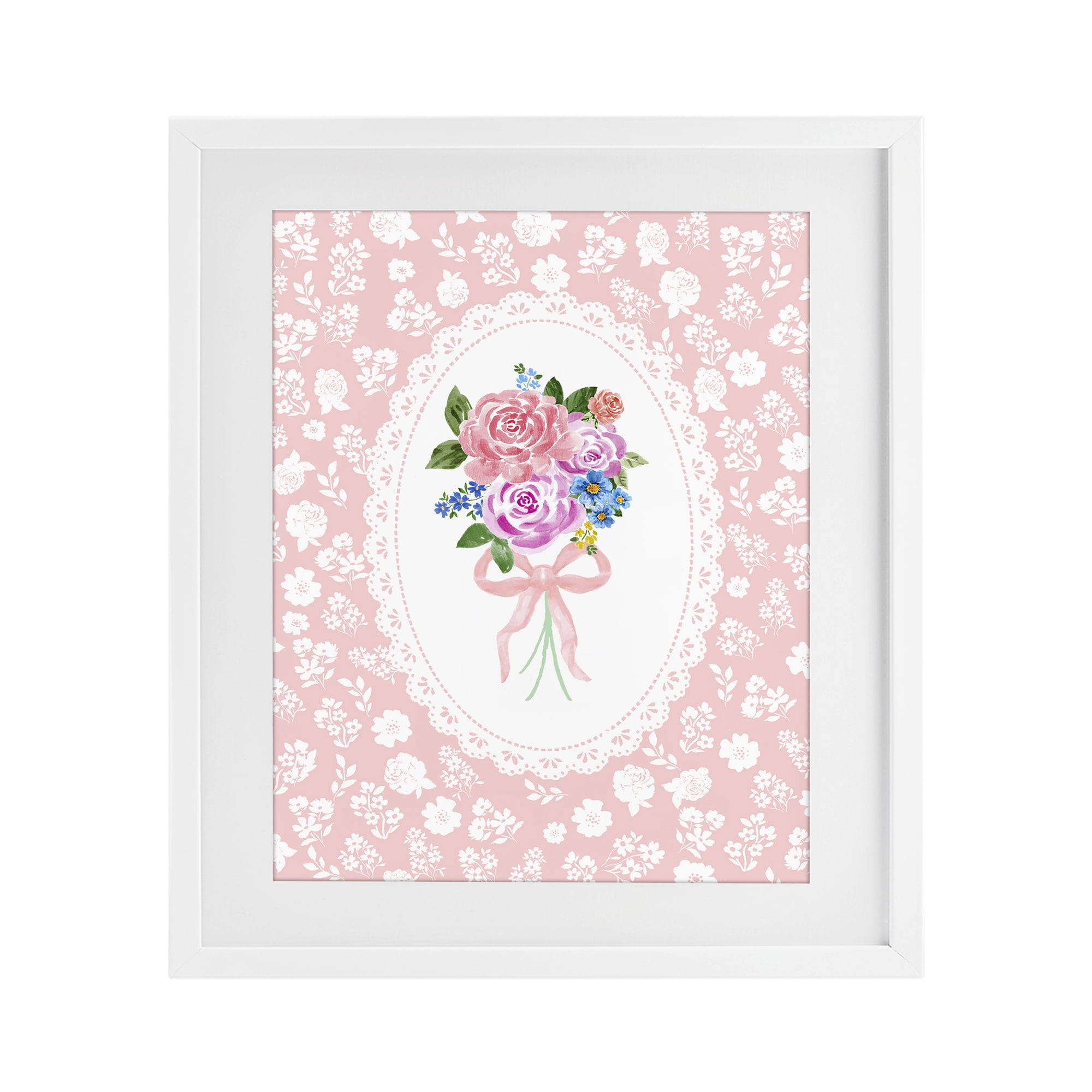 Stupell Industries Peach Feminine Bouquet White Framed Print Under Glass, design by Corinne Haig