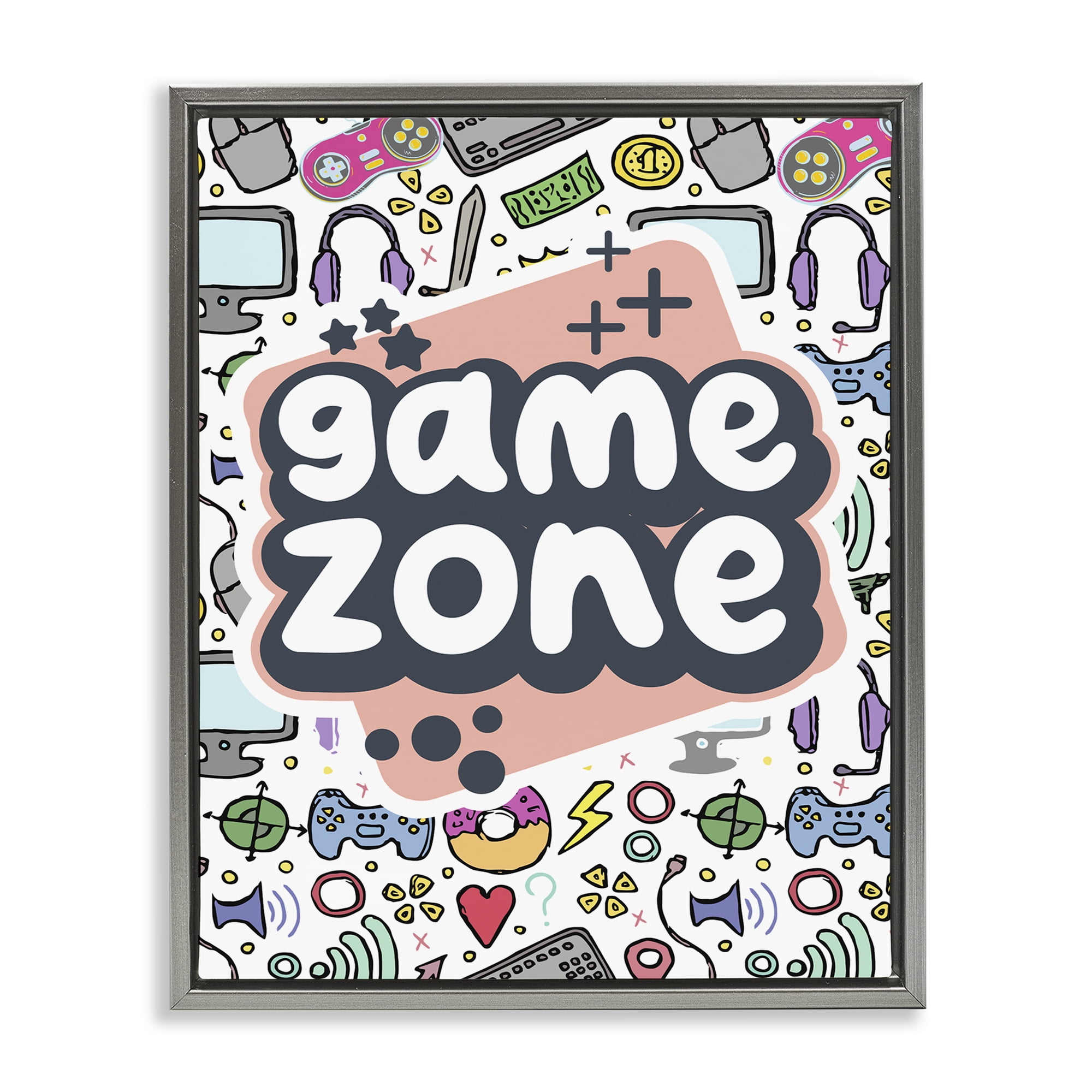 Stupell Industries Peach Game Zone Entertainment Painting Gray Floater Framed Canvas Art Print Wall Art, 17 x 21