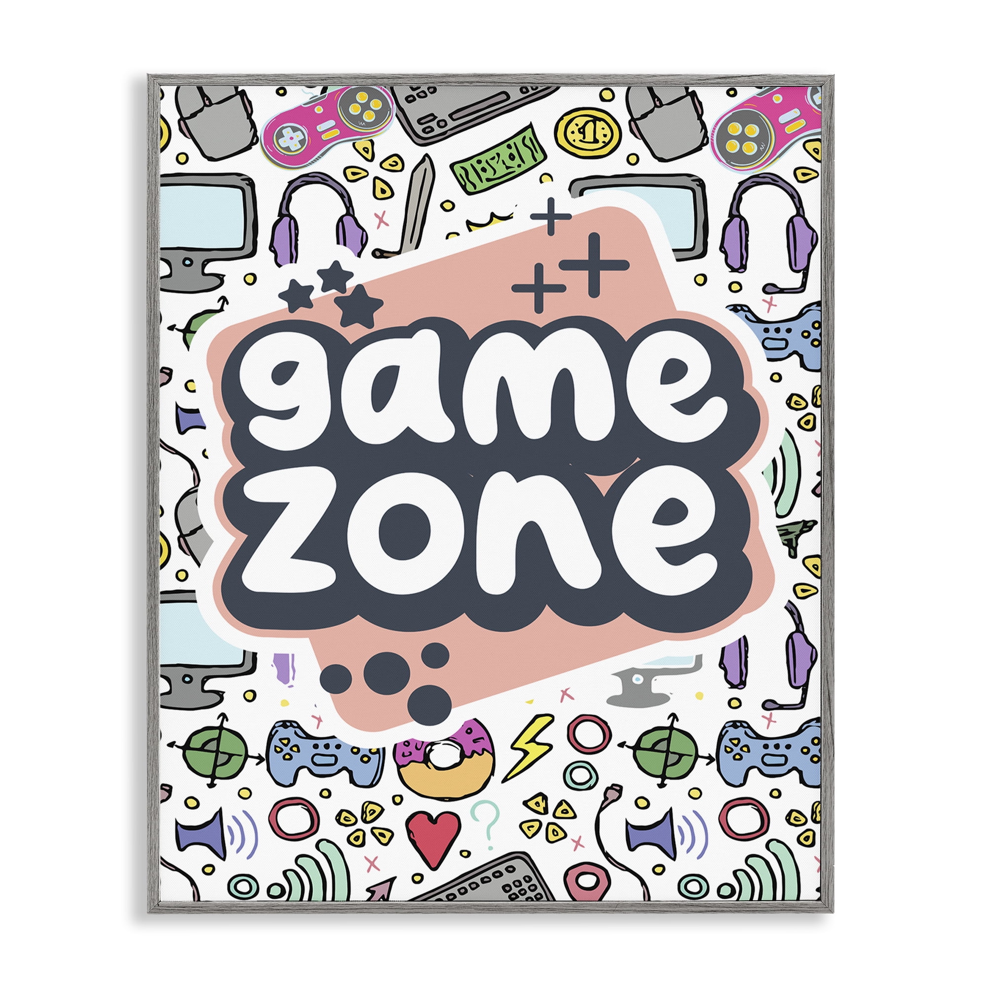 Stupell Industries Peach Game Zone Entertainment Painting Gray Framed Art Print Wall Art, 24 x 30