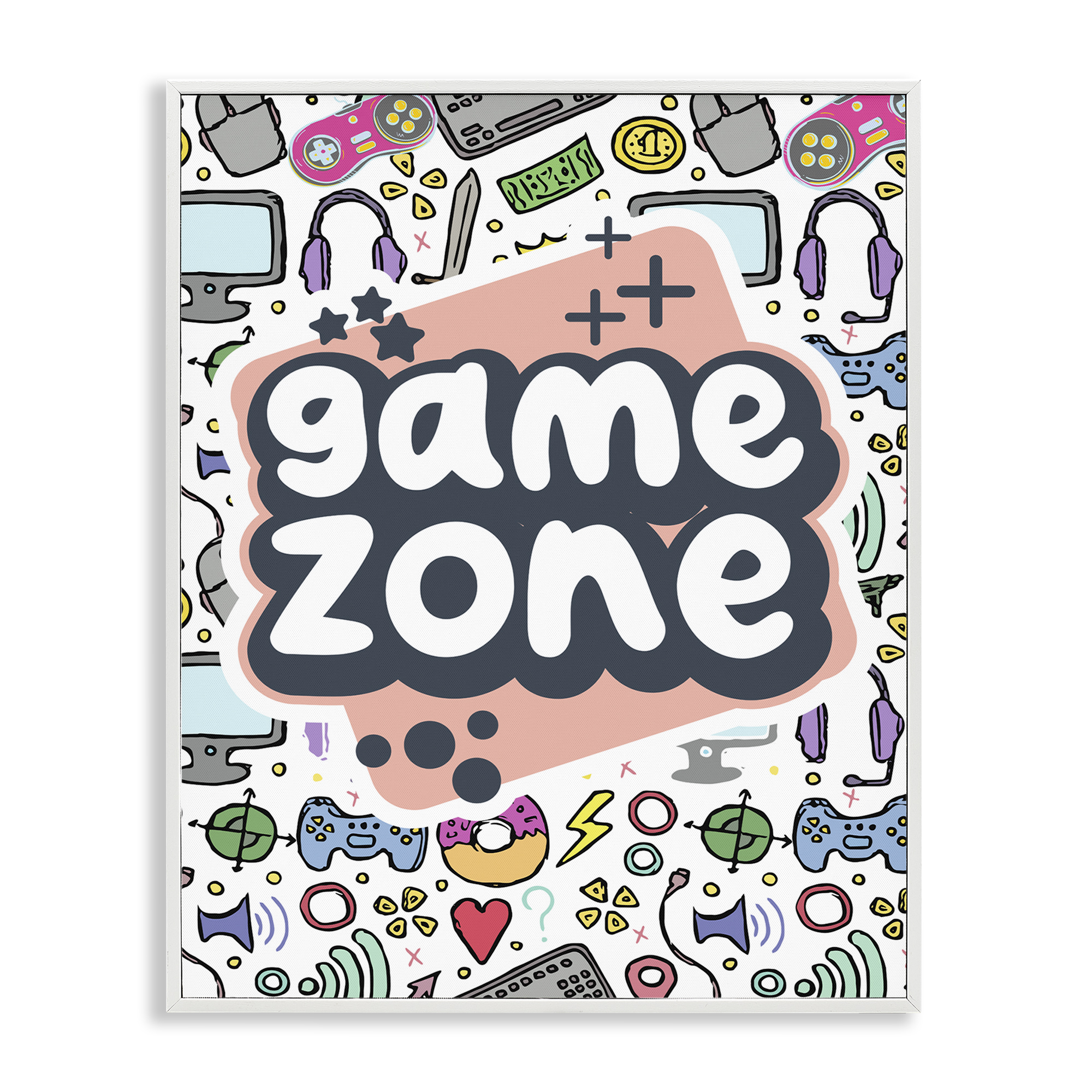 Stupell Industries Peach Game Zone Entertainment Painting White Framed Art Print Wall Art, 24 x 30