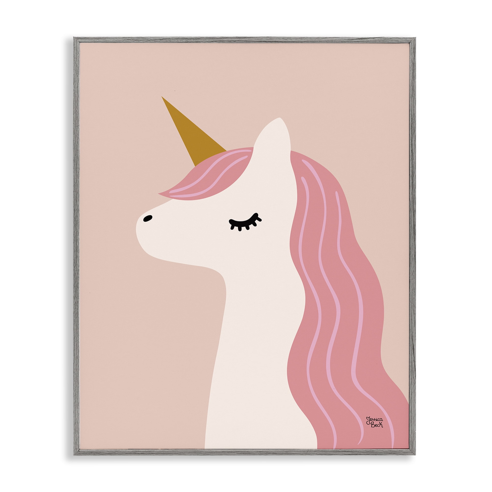 Stupell Industries Peach Pastel Unicorn Fantasy & Sci-Fi Painting Gray Framed Art Print Wall Art, 16 x 20