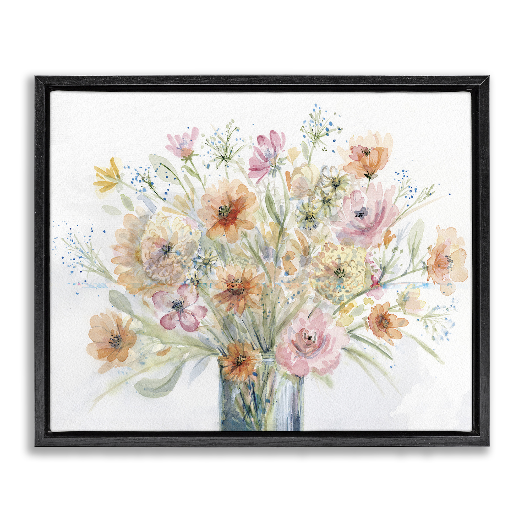 Stupell Industries Peach Pink Bouquet Botanical & Floral Painting Black Floater Framed Art Print Wall Art, 21 x 17