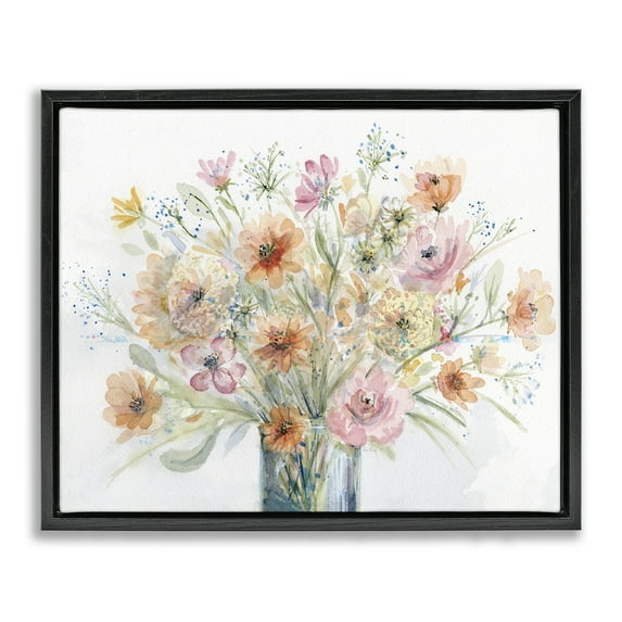 Stupell Industries Peach Pink Bouquet Botanical & Floral Painting Black Floater Framed Art Print Wall Art, 31 x 25