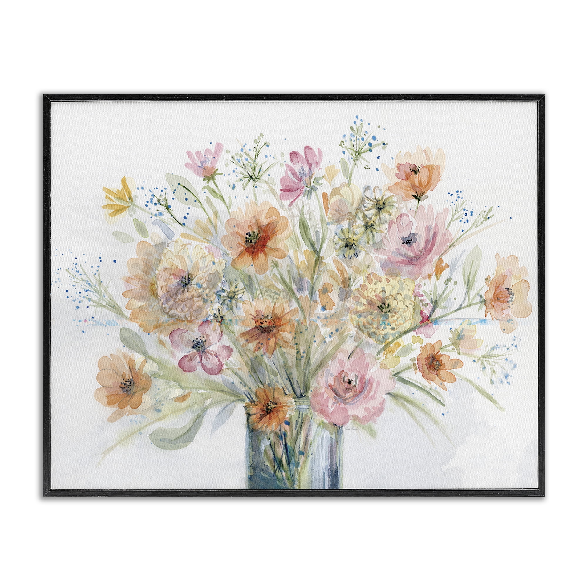 Stupell Industries Peach Pink Bouquet Botanical & Floral Painting Black Framed Art Print Wall Art, 30 x 24