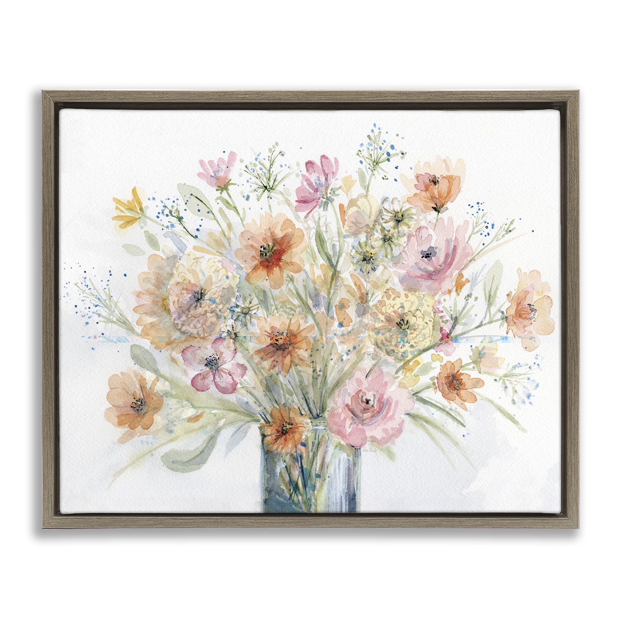 Stupell Industries Peach Pink Bouquet Botanical & Floral Painting Brown Floater Framed Art Print Wall Art, 31 x 25