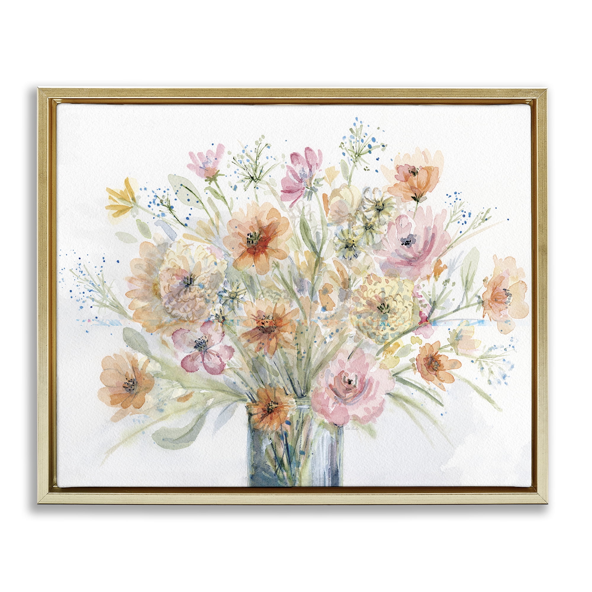 Stupell Industries Peach Pink Bouquet Botanical & Floral Painting Gold Floater Framed Art Print Wall Art, 21 x 17