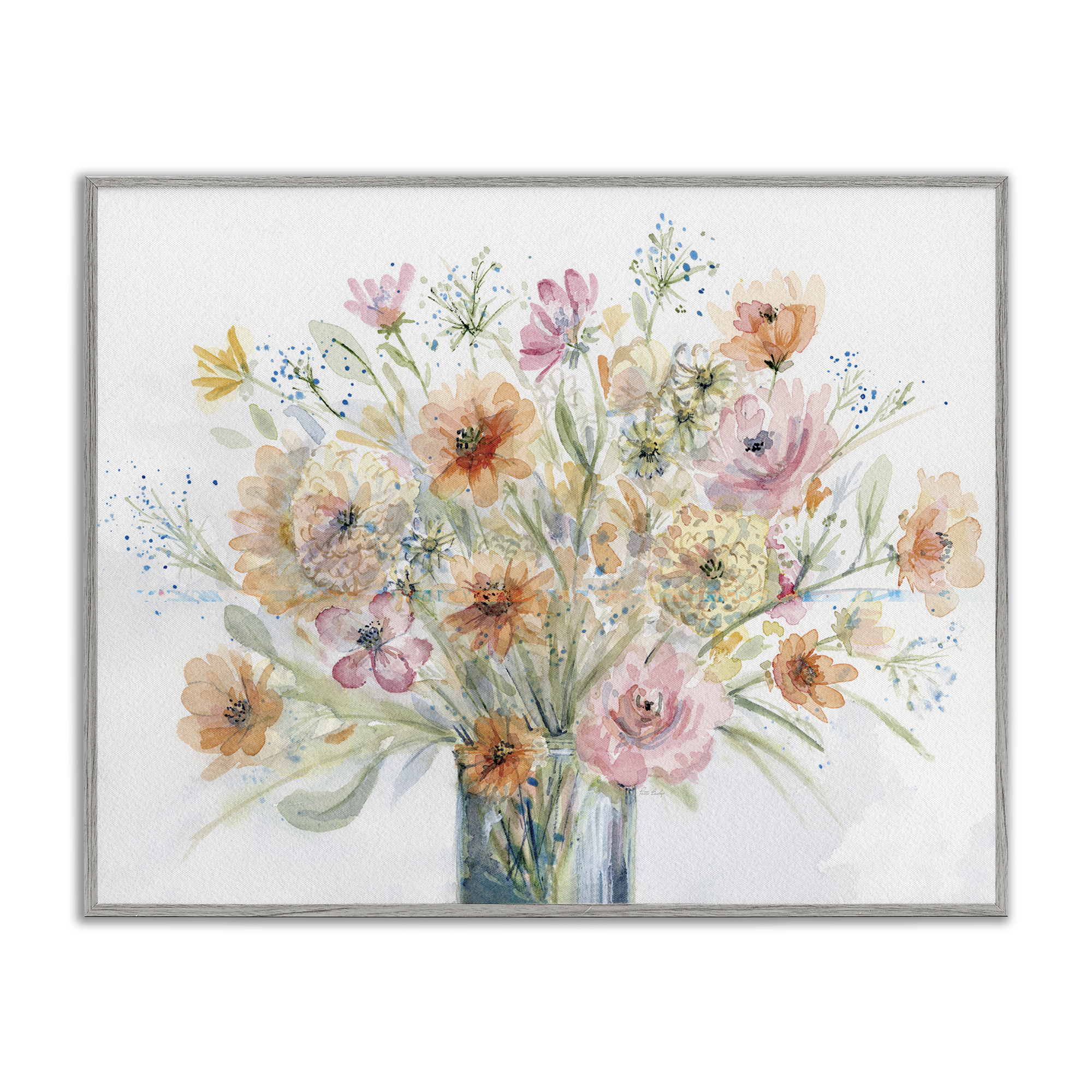 Stupell Industries Peach Pink Bouquet Botanical & Floral Painting Gray Framed Art Print Wall Art, 30 x 24