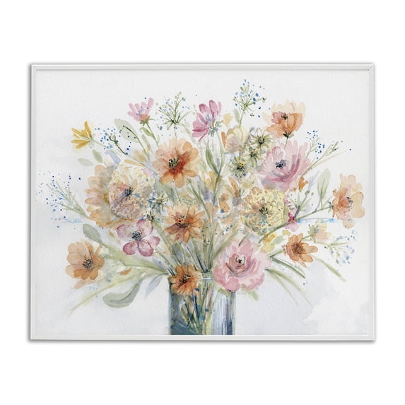 Stupell Industries Peach Pink Bouquet Botanical & Floral Painting White Framed Art Print Wall Art, 20 x 16