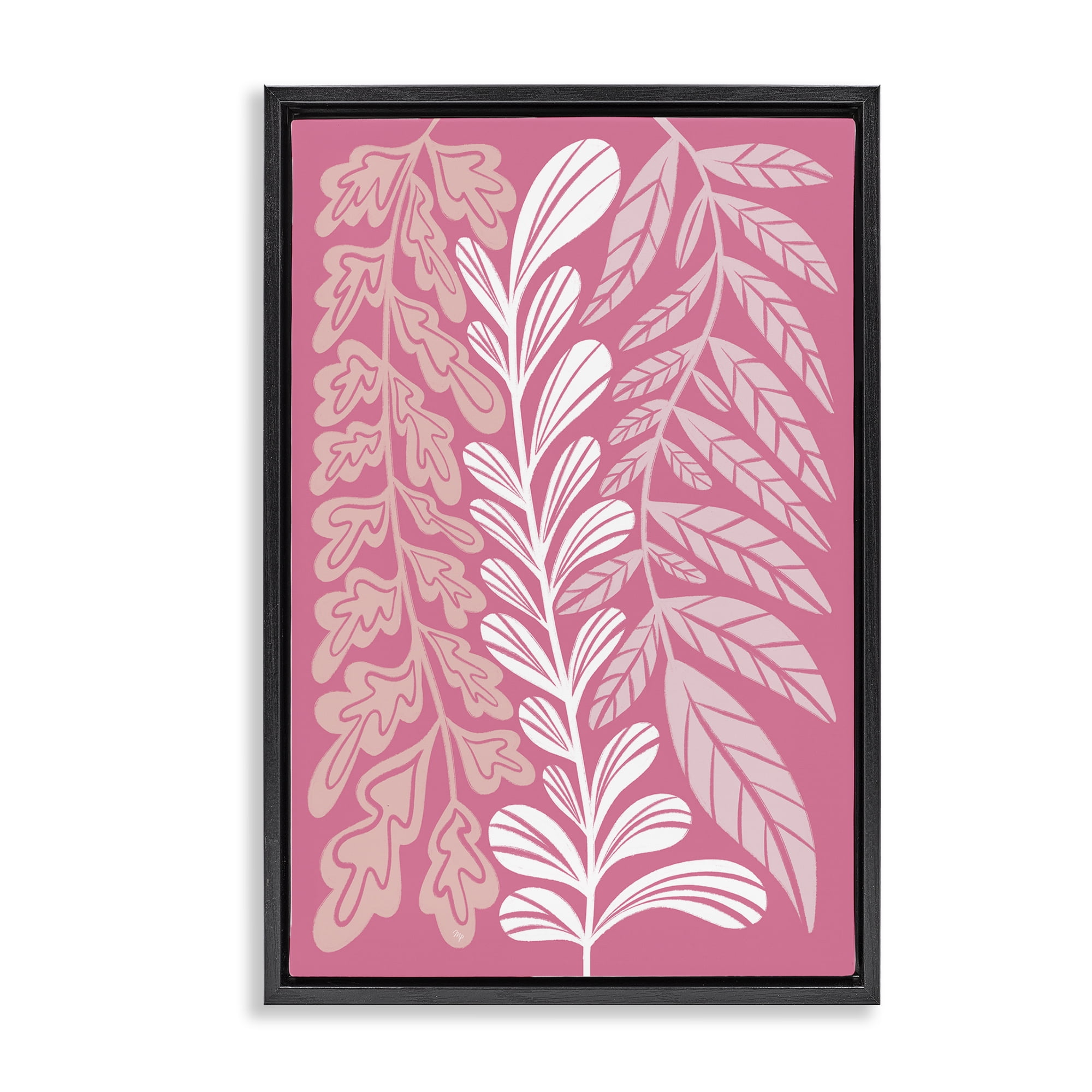 Stupell Industries Peach Pink Long Plants Plants & Flowers Painting Black Floater Framed Canvas Art Print Wall Art, 17 x 25