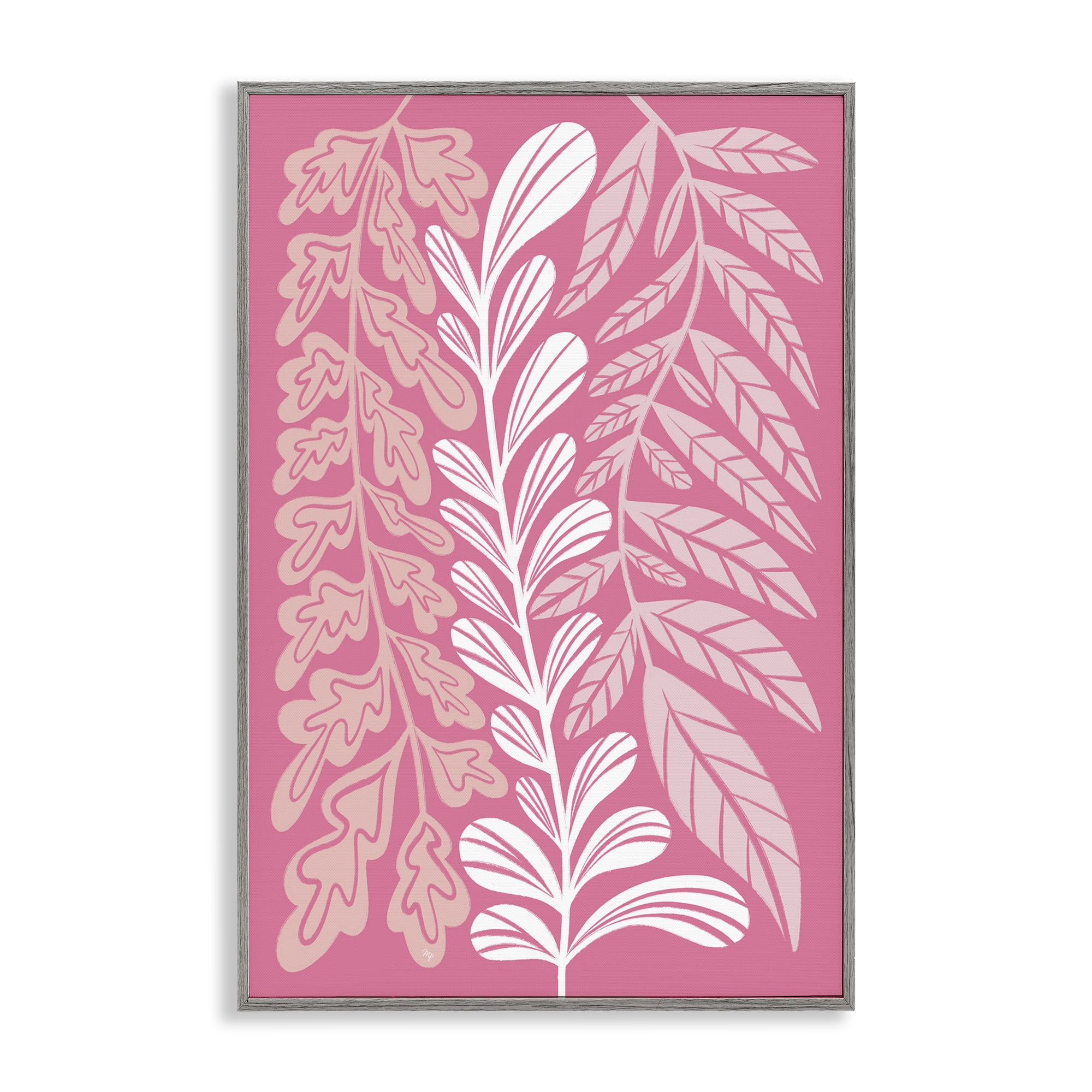 Stupell Industries Peach Pink Long Plants Plants & Flowers Painting Gray Framed Art Print Wall Art, 20 x 30