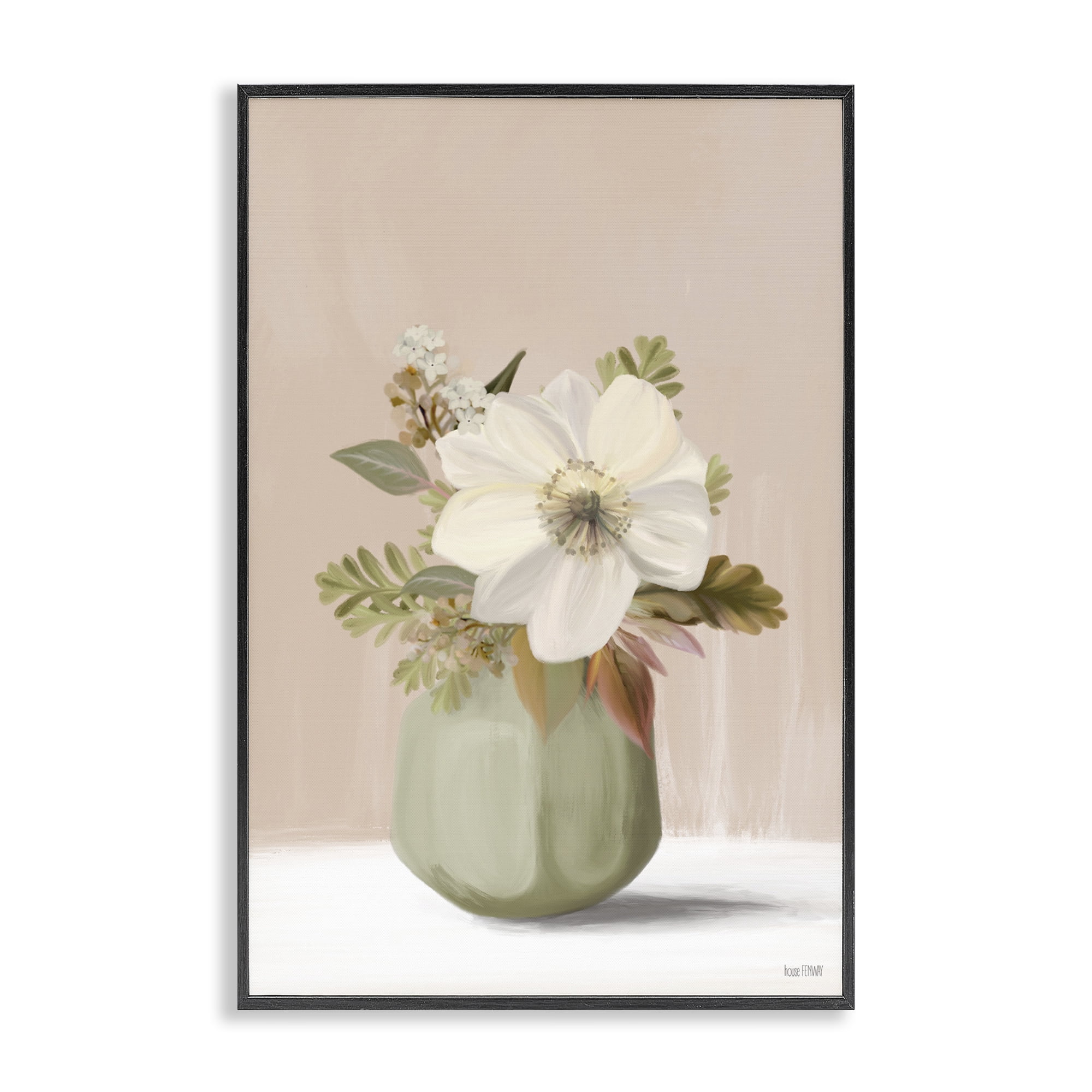 Stupell Industries Peach Pink Vase Botanical & Floral Painting Black Framed Art Print Wall Art, 12 x 18