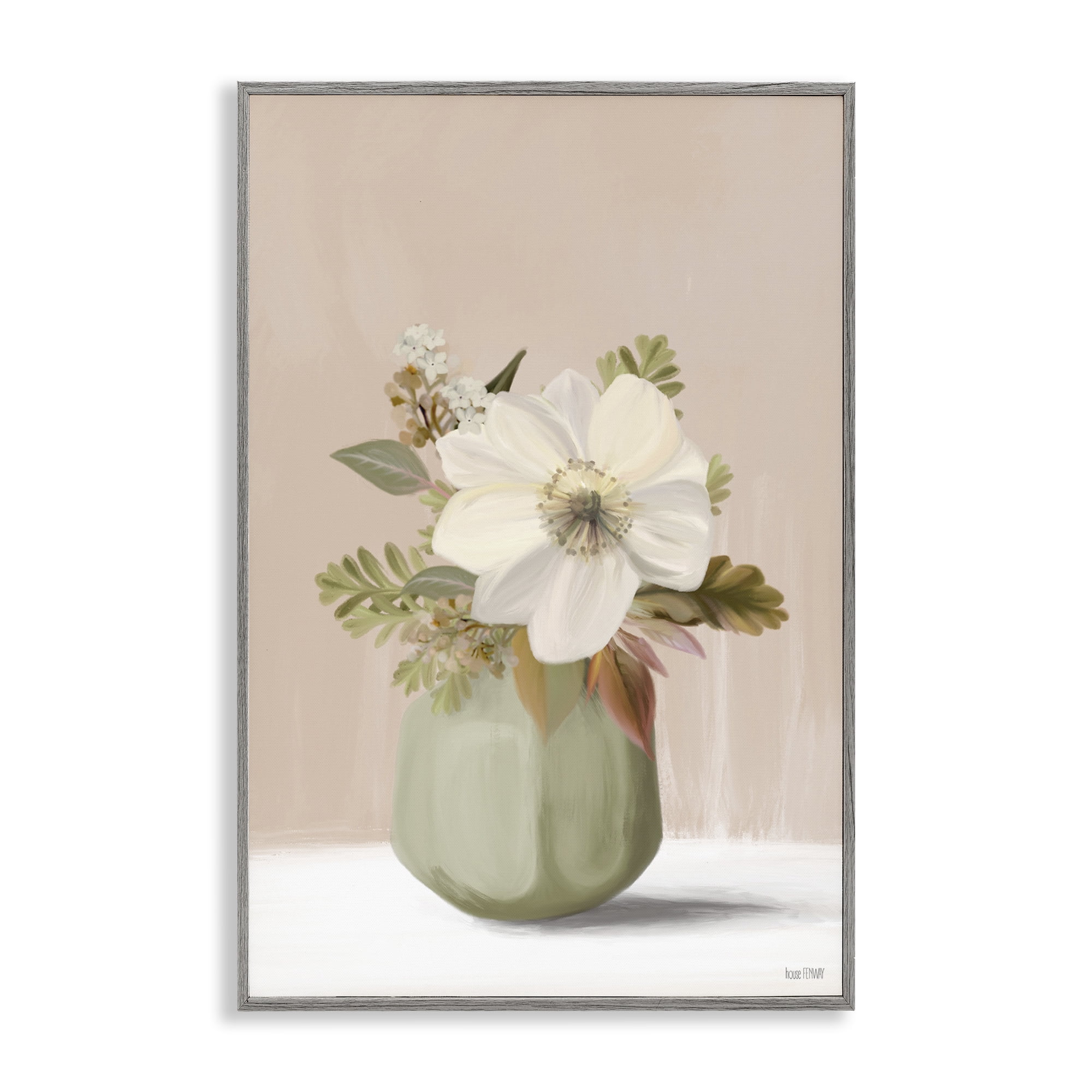 Stupell Industries Peach Pink Vase Botanical & Floral Painting Gray Framed Art Print Wall Art, 16 x 24