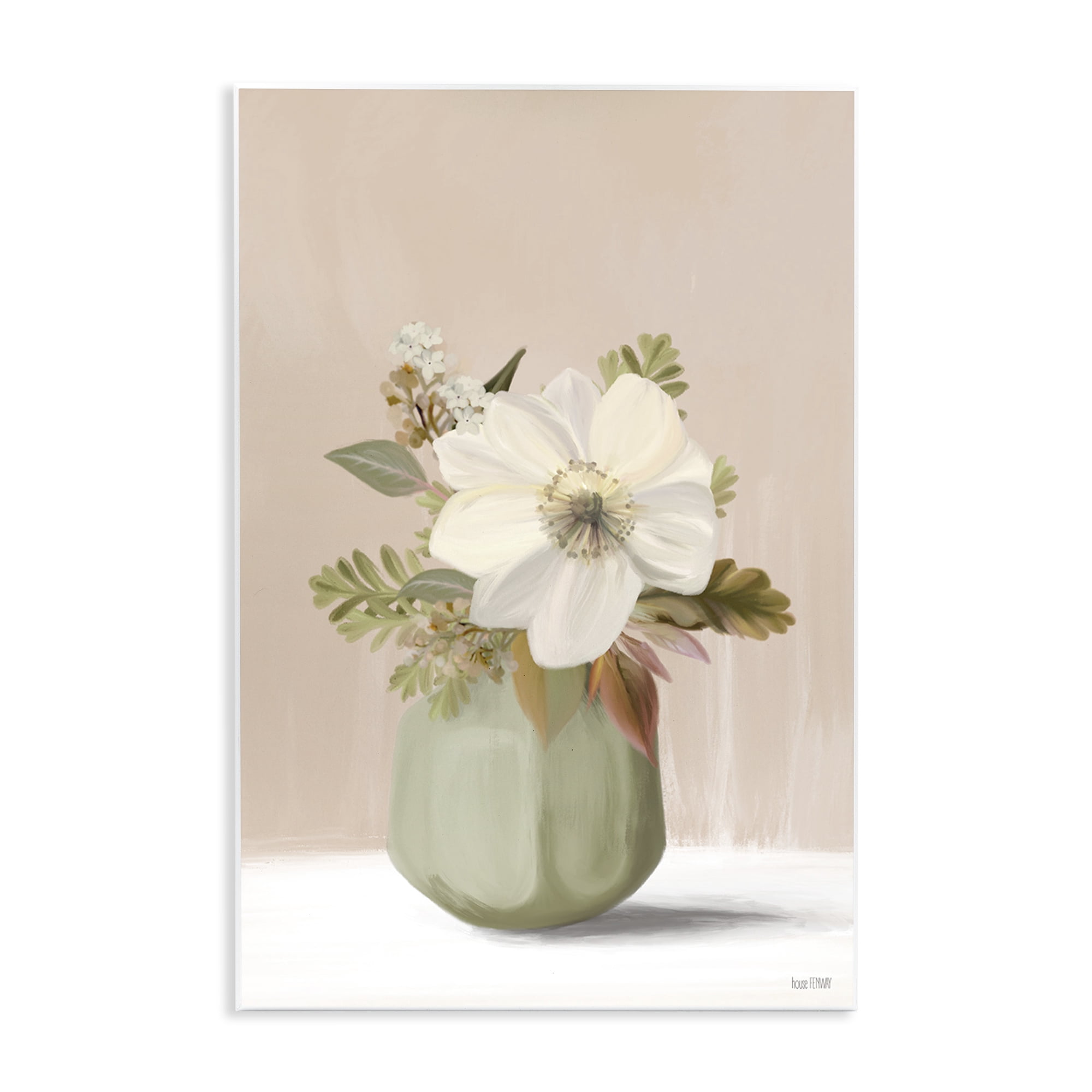 Stupell Industries Peach Pink Vase Botanical & Floral Painting Unframed Art Print Wall Art, 13 x 19
