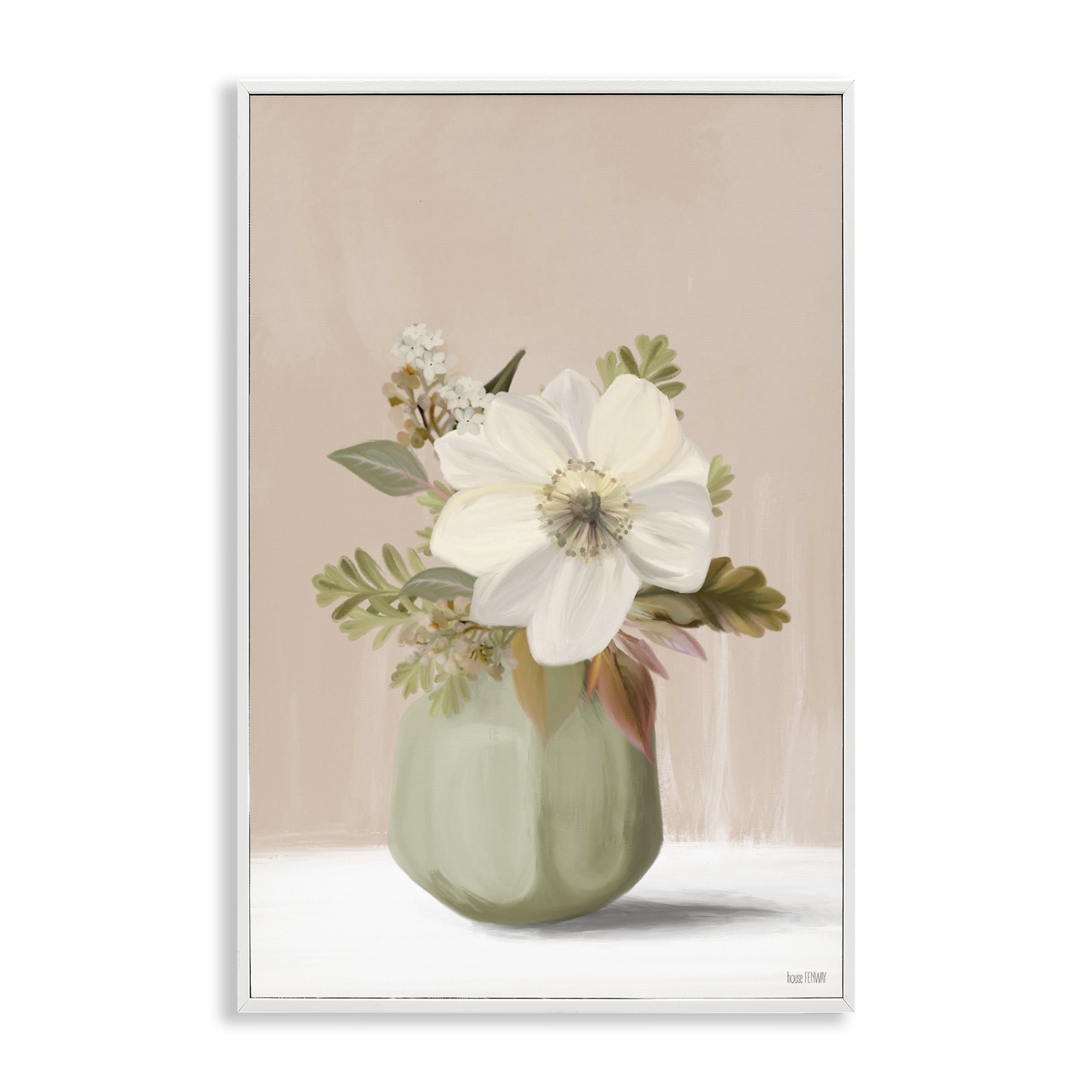 Stupell Industries Peach Pink Vase Botanical & Floral Painting White Framed Art Print Wall Art, 16 x 24