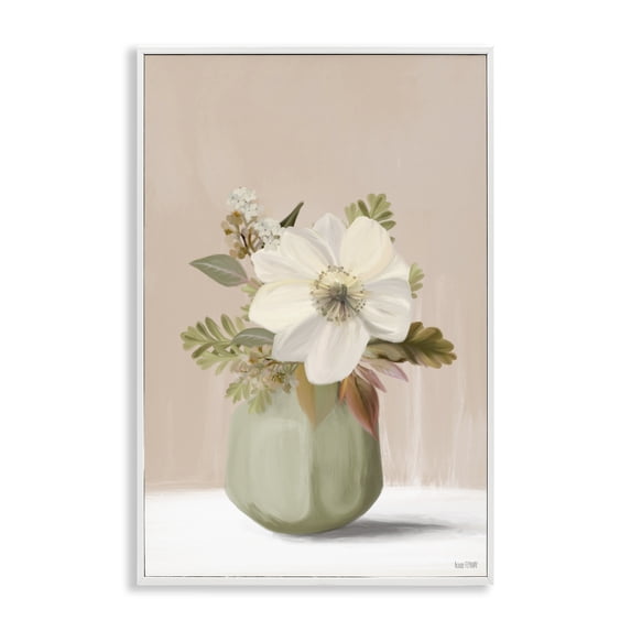 Stupell Industries Peach Pink Vase Botanical & Floral Painting White Framed Art Print Wall Art, 16 x 24