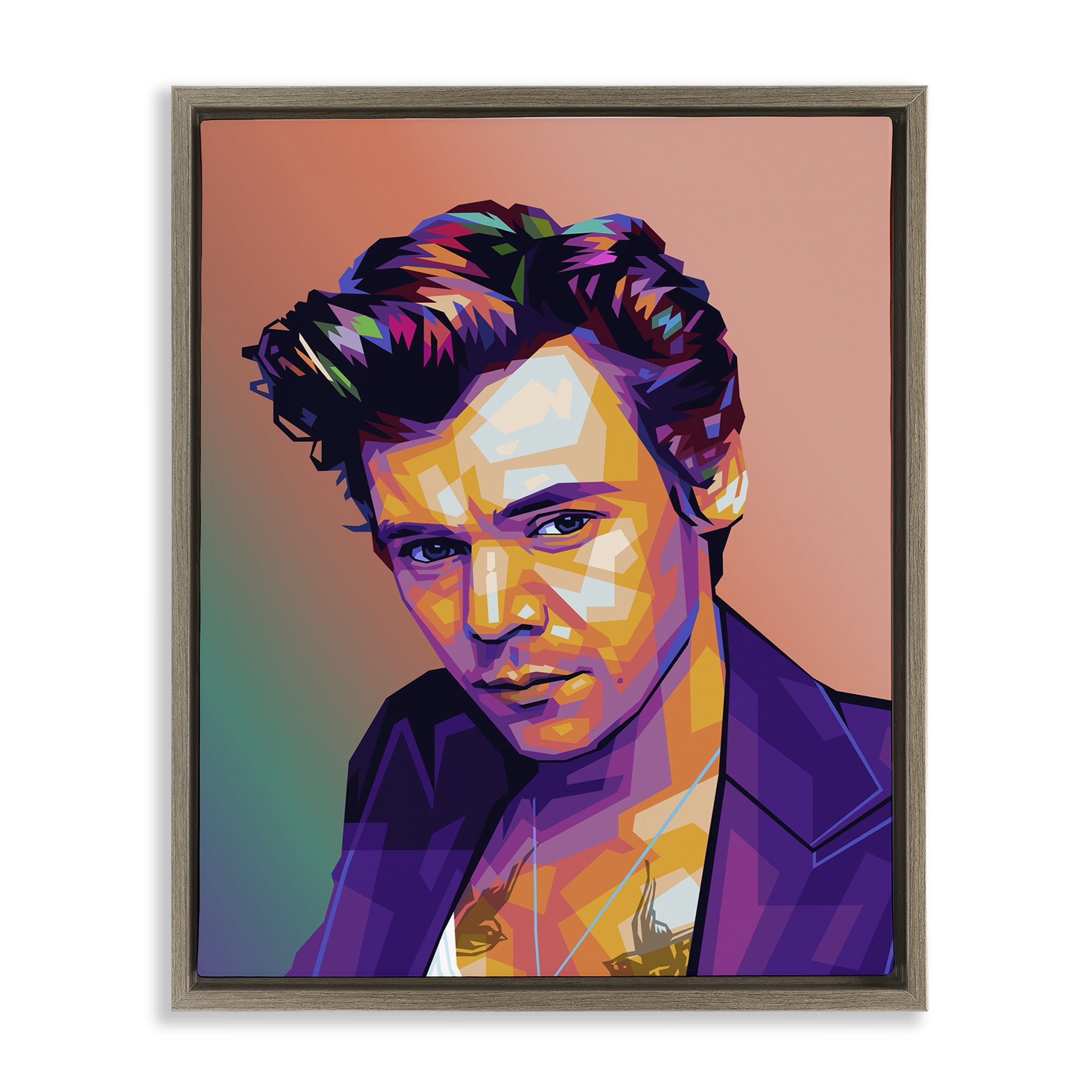 Stupell Industries Peach & Purple Harry People Painting Brown Floater Framed Canvas Art Print Wall Art, 25 x 31