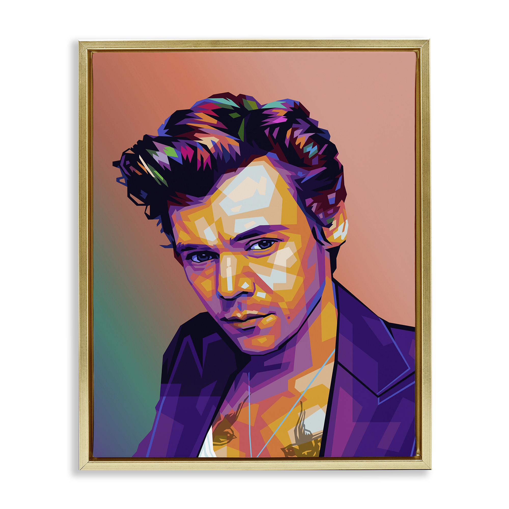 Stupell Industries Peach & Purple Harry People Painting Gold Floater Framed Canvas Art Print Wall Art, 25 x 31