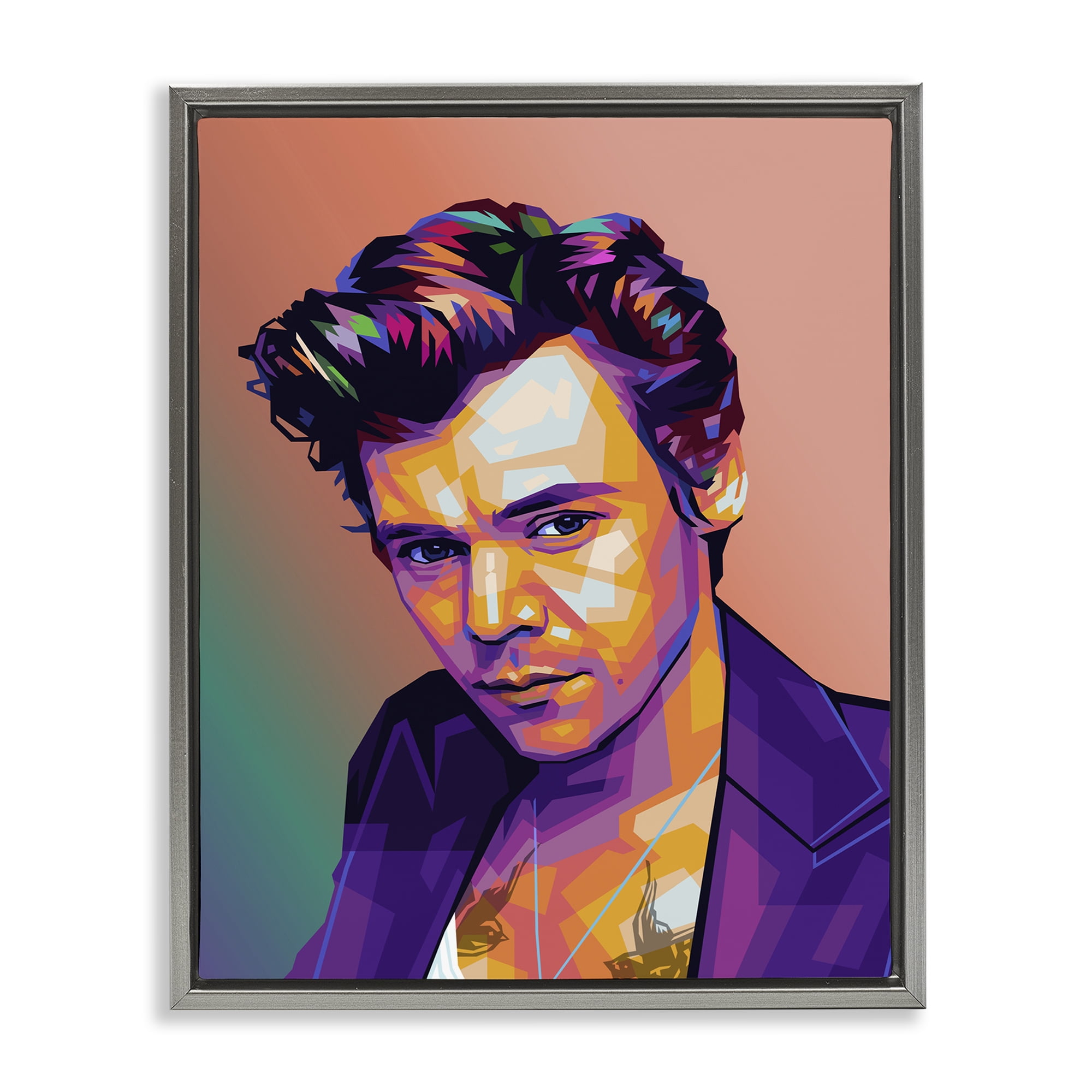 Stupell Industries Peach & Purple Harry People Painting Gray Floater Framed Canvas Art Print Wall Art, 25 x 31