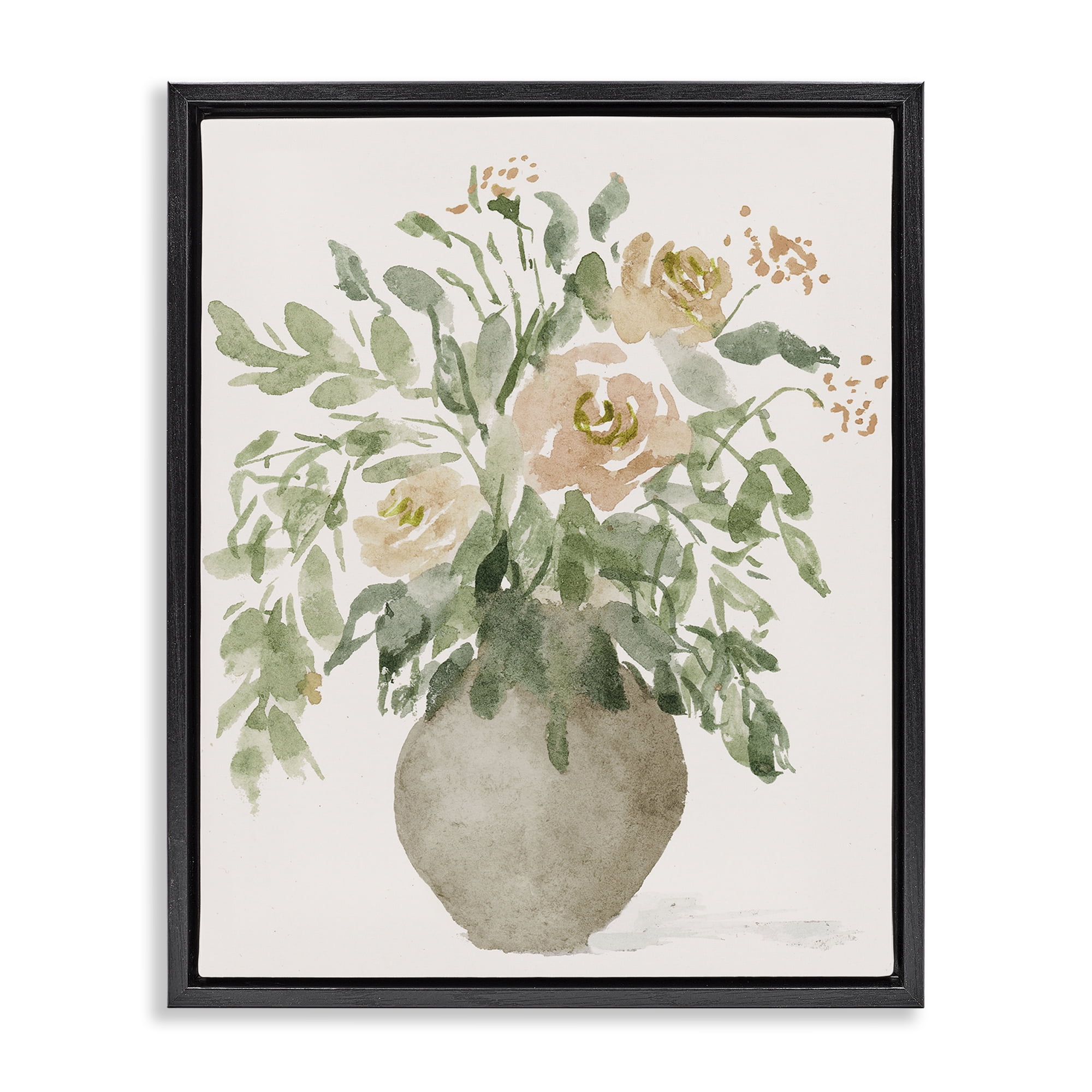 Stupell Industries Peach Roses Bouquet Plants & Flowers Painting Black Floater Framed Canvas Art Print Wall Art, 25 x 31