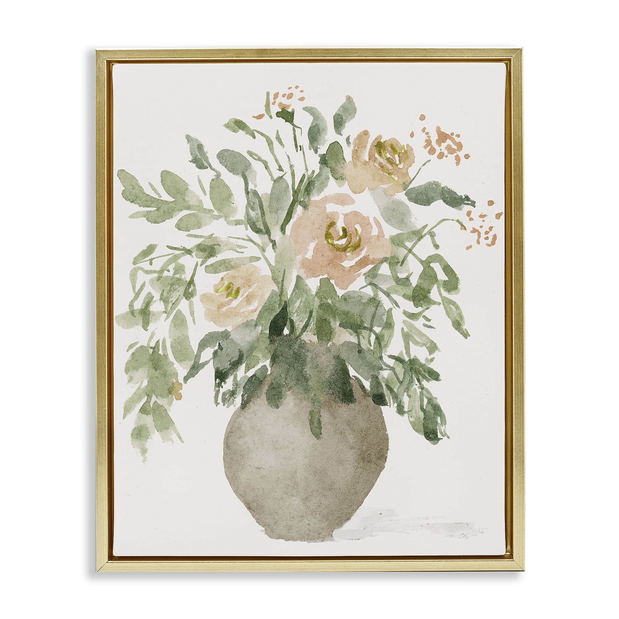 Stupell Industries Peach Roses Bouquet Plants & Flowers Painting Gold Floater Framed Canvas Art Print Wall Art, 25 x 31