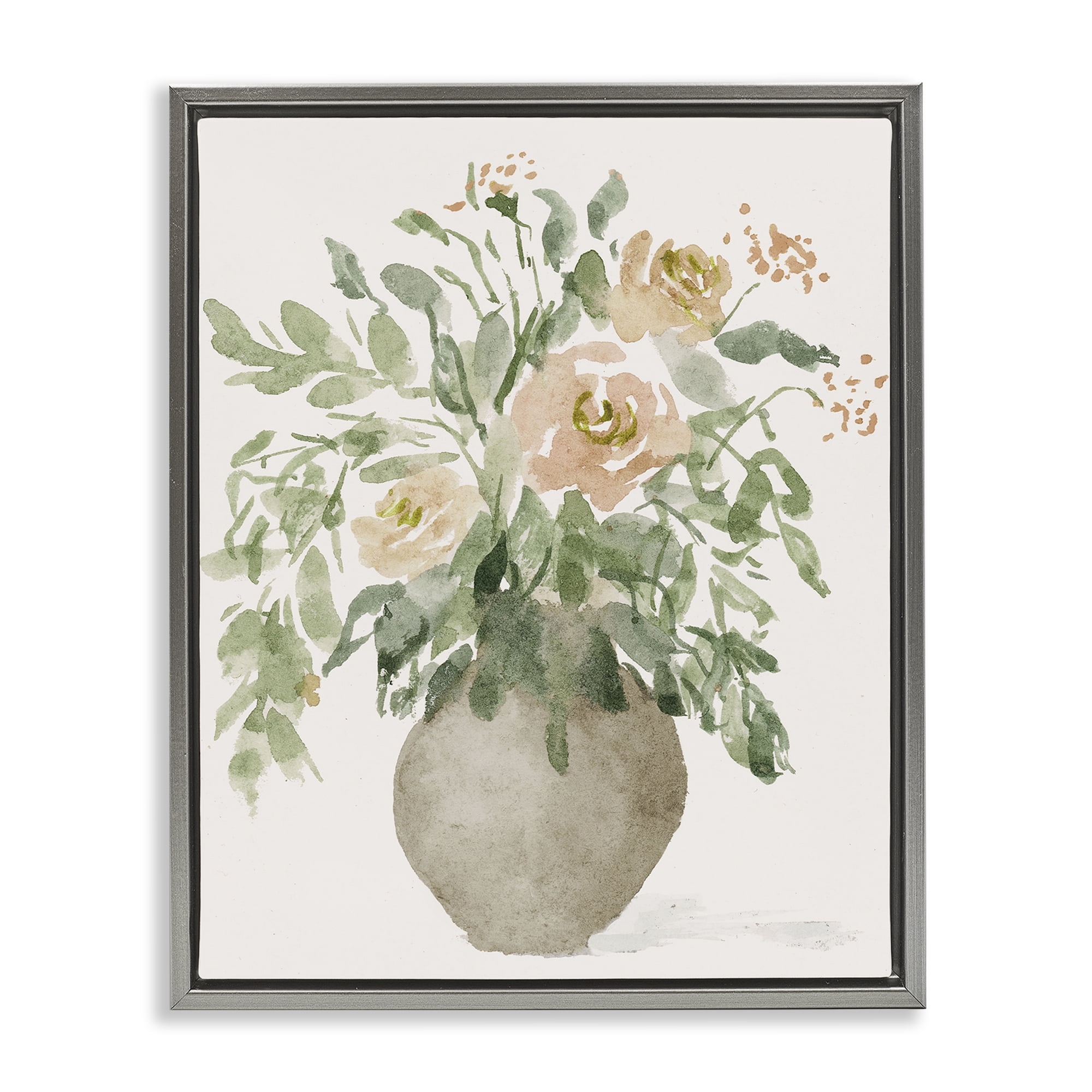 Stupell Industries Peach Roses Bouquet Plants & Flowers Painting Gray Floater Framed Canvas Art Print Wall Art, 17 x 21