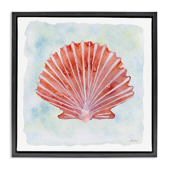 Stupell Industries Peach Scallop Shell Black Framed Floater Canvas Wall Art design by Patti Bishop, 18 x 18
