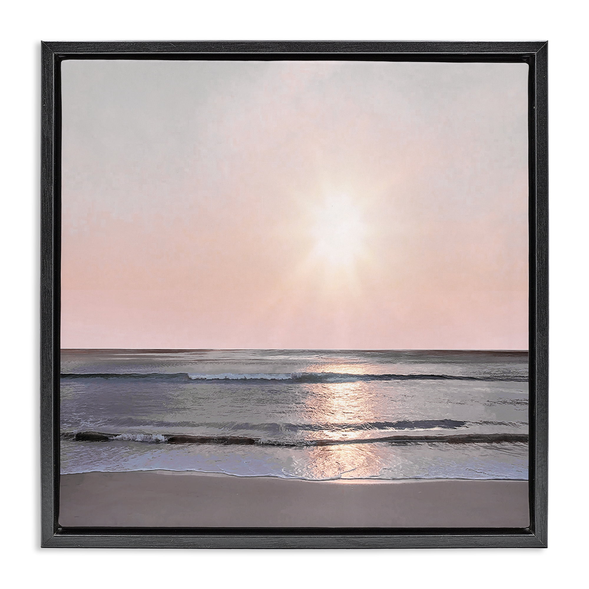 Stupell Industries Peach Sunrise over Beach Nautical & Beach Photography Black Floater Framed Canvas Art Print Wall Art, 18 x 18