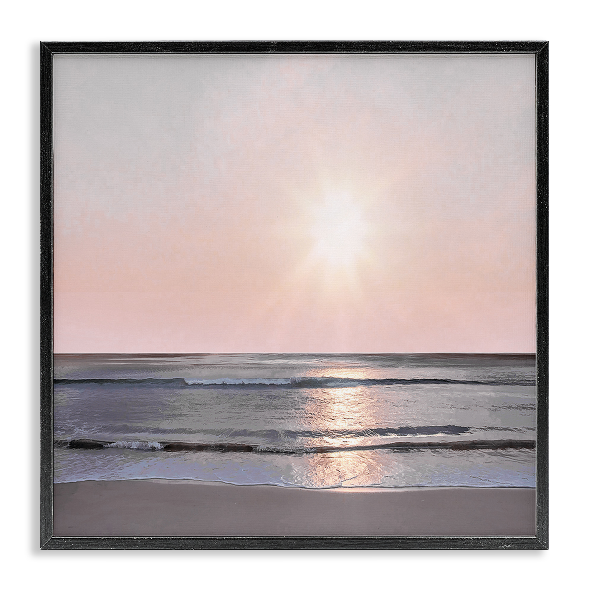 Stupell Industries Peach Sunrise over Beach Nautical & Beach Photography Black Framed Art Print Wall Art, 24 x 24