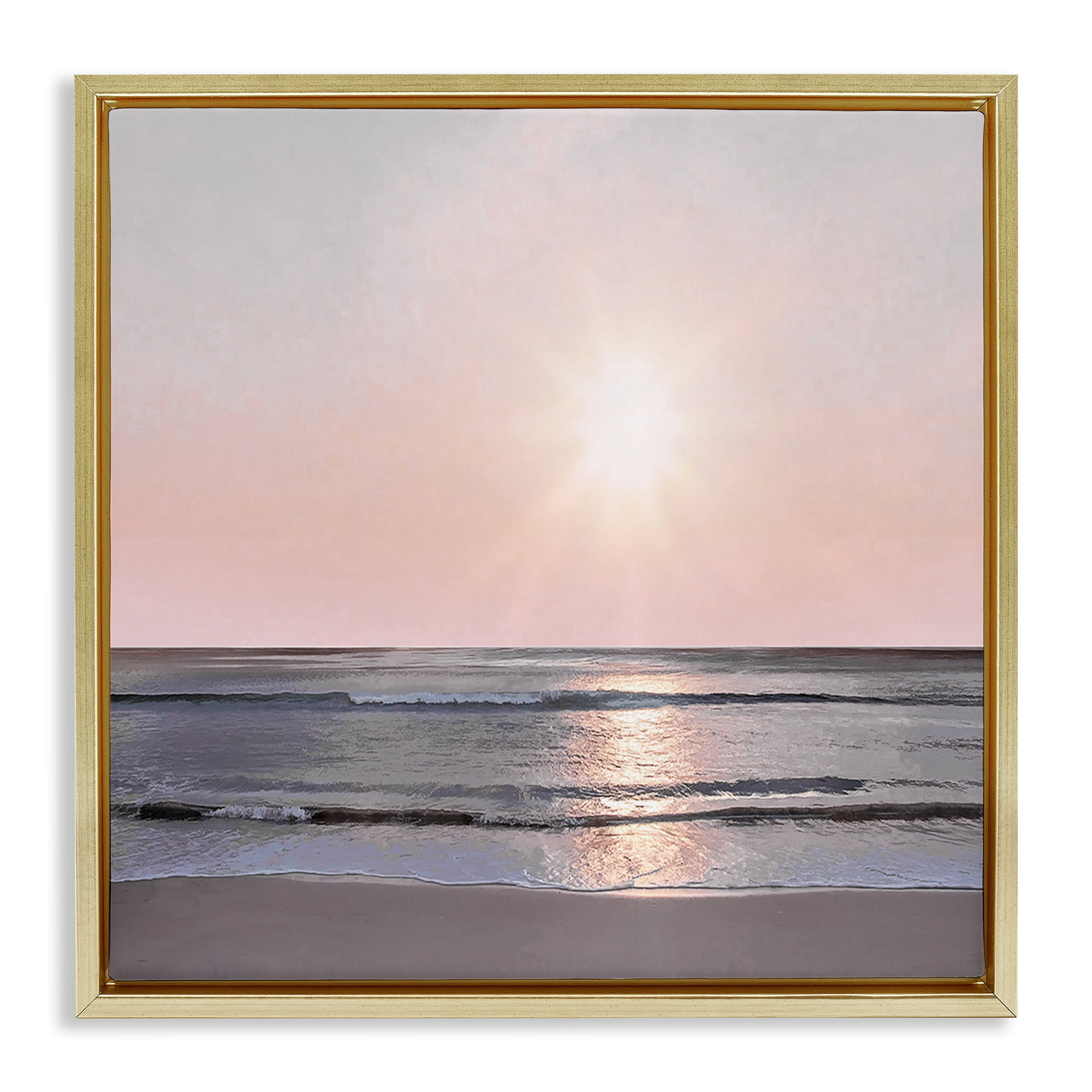 Stupell Industries Peach Sunrise over Beach Nautical & Beach Photography Gold Floater Framed Canvas Art Print Wall Art, 18 x 18