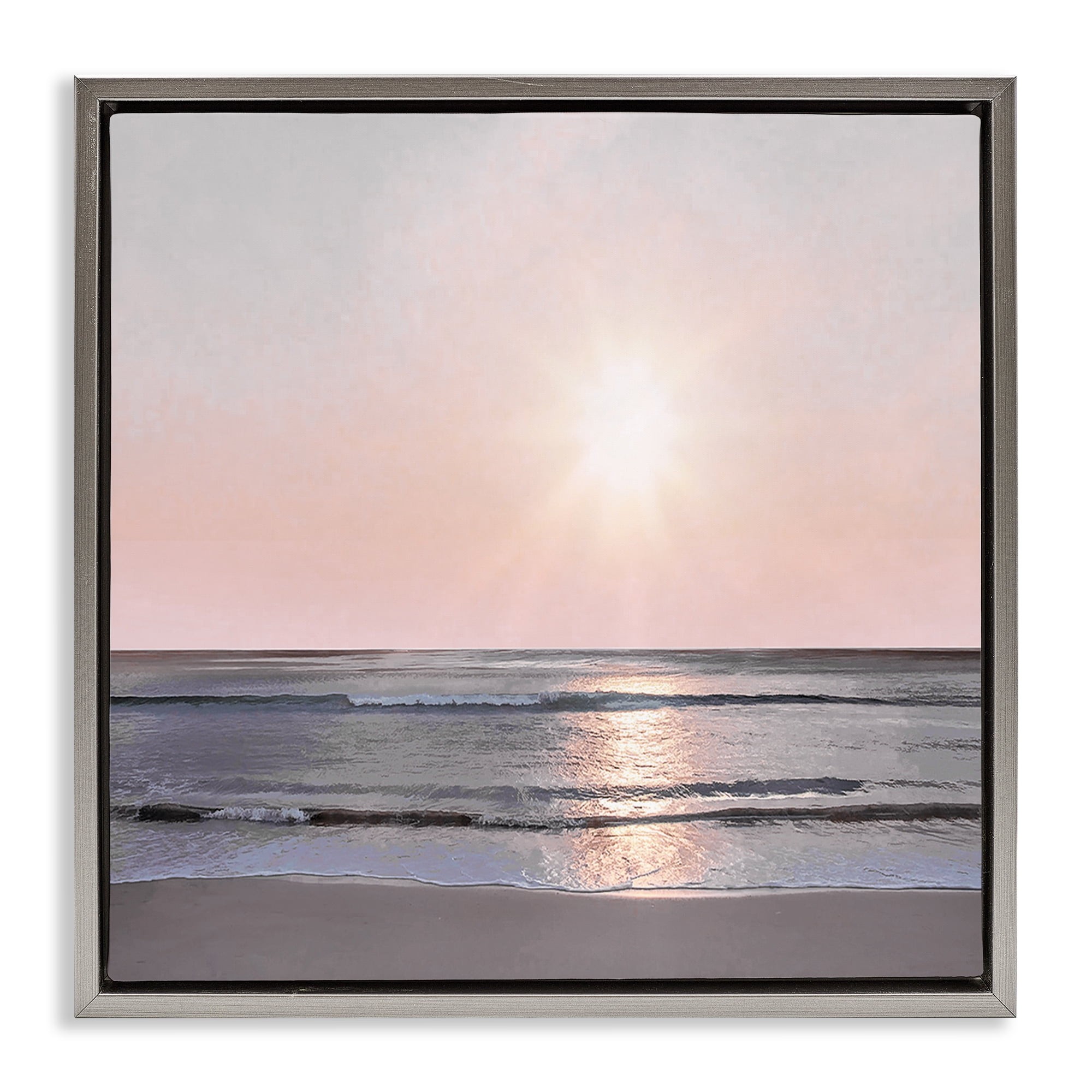 Stupell Industries Peach Sunrise over Beach Nautical & Beach Photography Gray Floater Framed Canvas Art Print Wall Art, 18 x 18