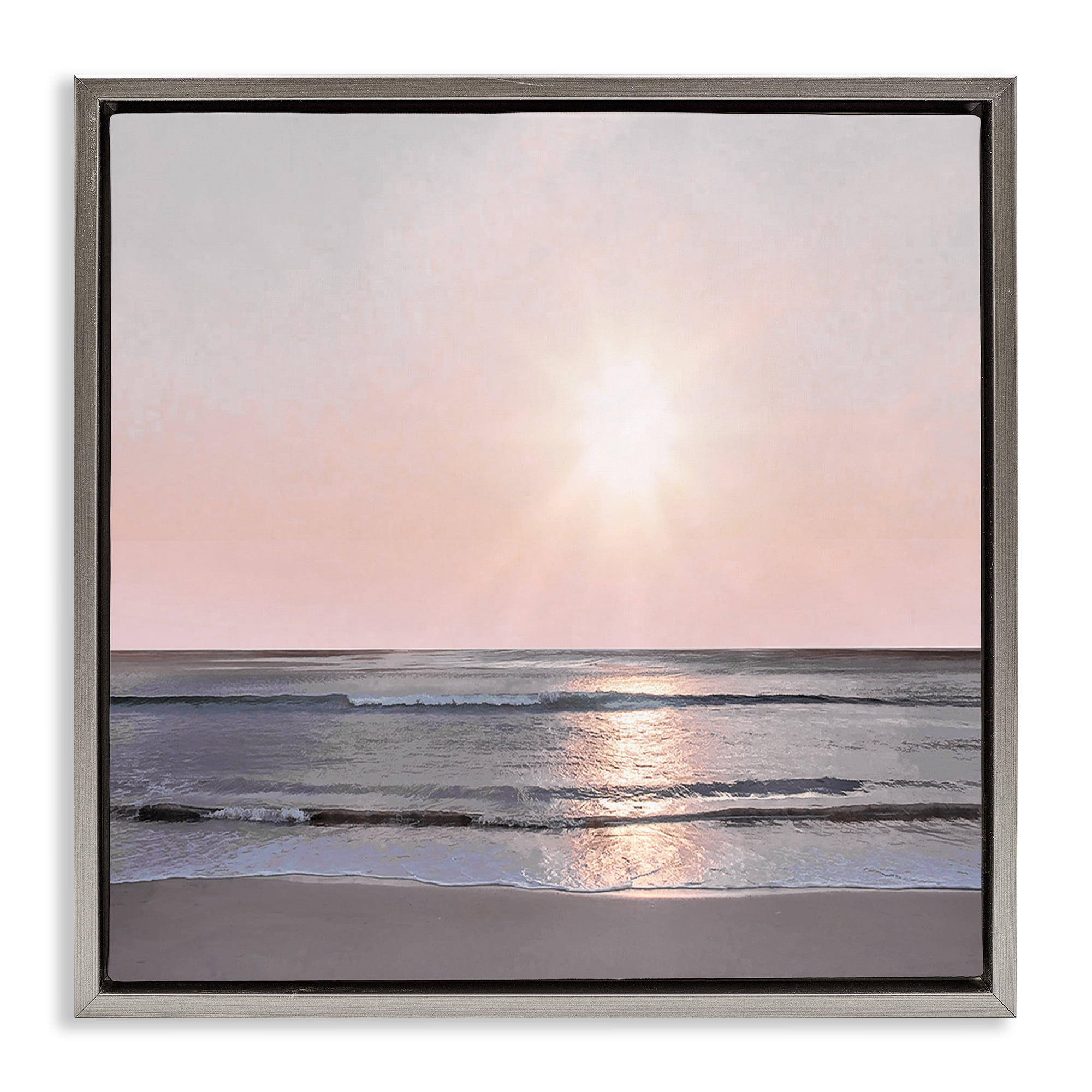Stupell Industries Peach Sunrise over Beach Nautical & Beach Photography Gray Floater Framed Canvas Art Print Wall Art, 25 x 25