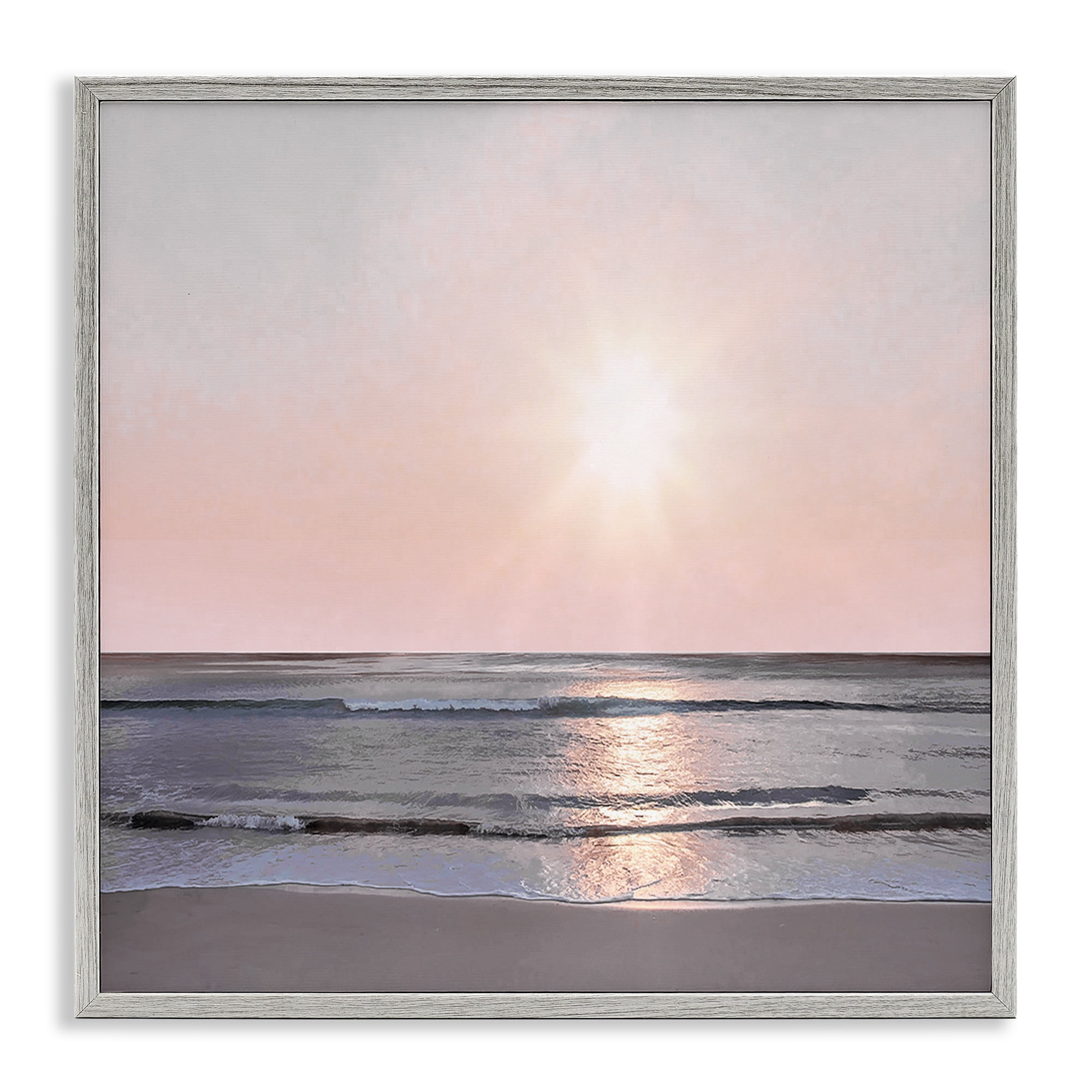 Stupell Industries Peach Sunrise over Beach Nautical & Beach Photography Gray Framed Art Print Wall Art, 24 x 24