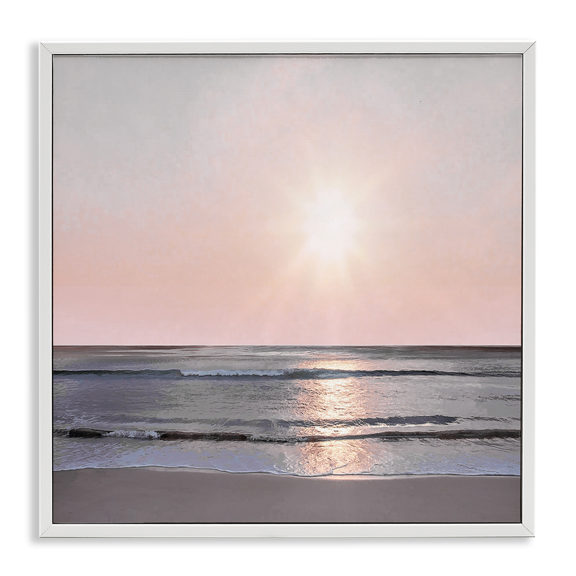 Stupell Industries Peach Sunrise over Beach Nautical & Beach Photography White Framed Art Print Wall Art, 12 x 12