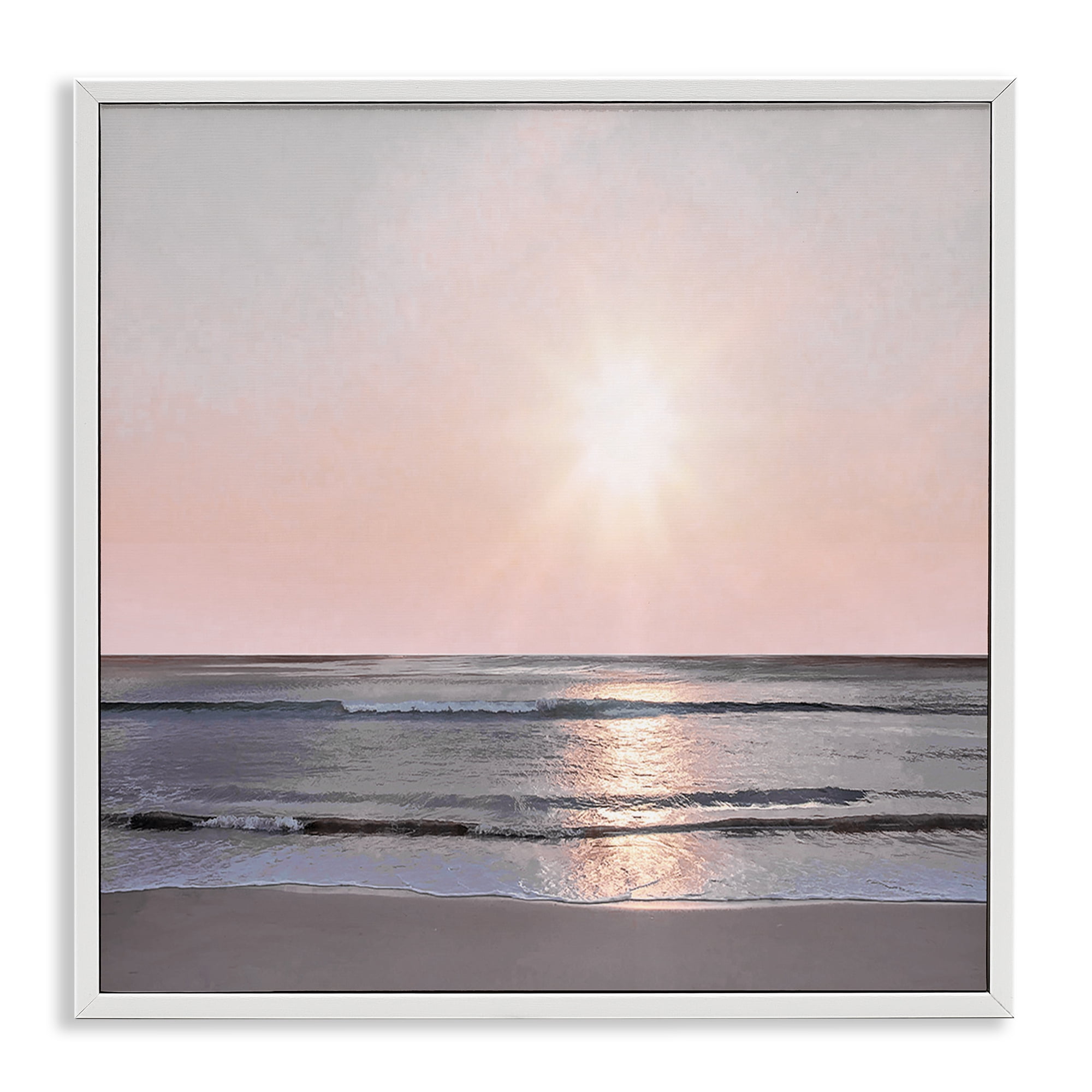 Stupell Industries Peach Sunrise over Beach Nautical & Beach Photography White Framed Art Print Wall Art, 24 x 24